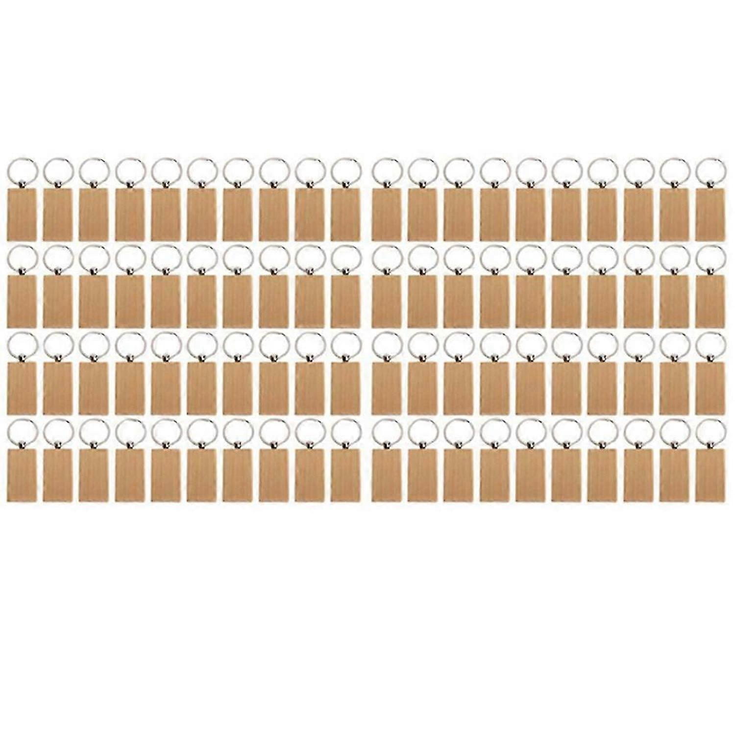 80Pcs Blank Rectangle Wooden Key Chain Diy Wood Keychains Key Tags