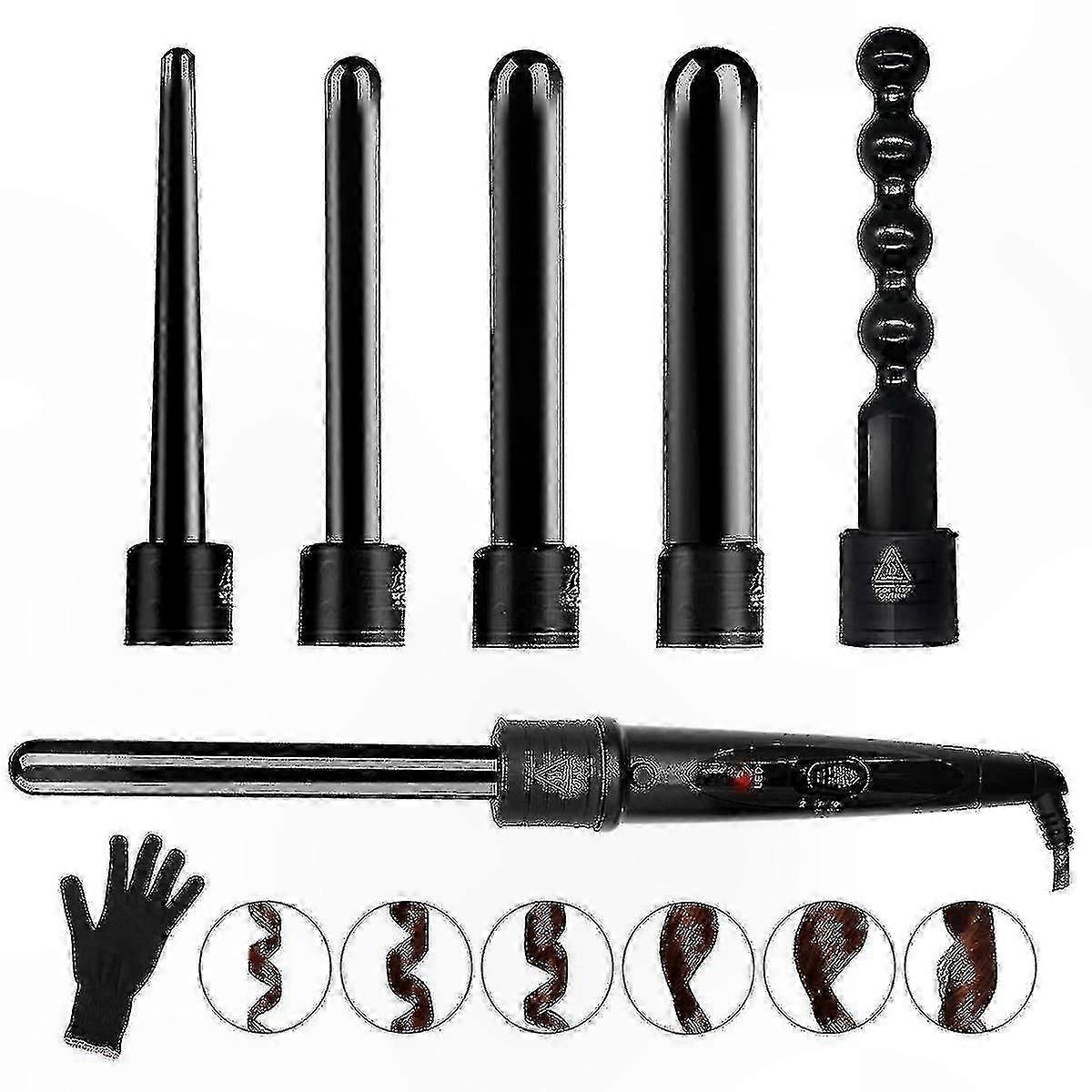 6-in-1 Curling Iron Wand Set with 6 Interchangeable Ceramic Barrels, Heat Protection