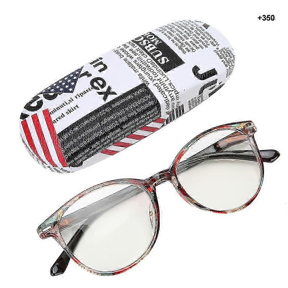 Reading Glasses for Elderly Presbyopia Portable Eyeglasses with Storage Box Tea Color Frame +350