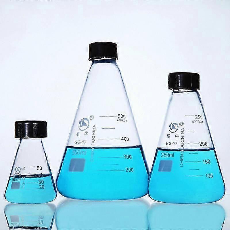 50ml 100ml 250ml 500ml 1000ml Lab Glassware Medical Pyrex Glass Conical Erlenmeyer Flask with Screw Cap Stopper