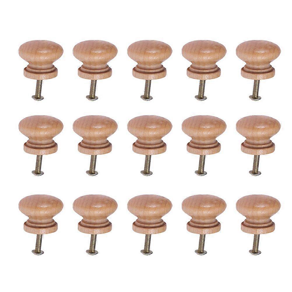 15pcs Wooden Knobs Handle Mushroom Drawer Knobs Door Handle Knob with Screw for Cabinet Home Decor (Medium Style)