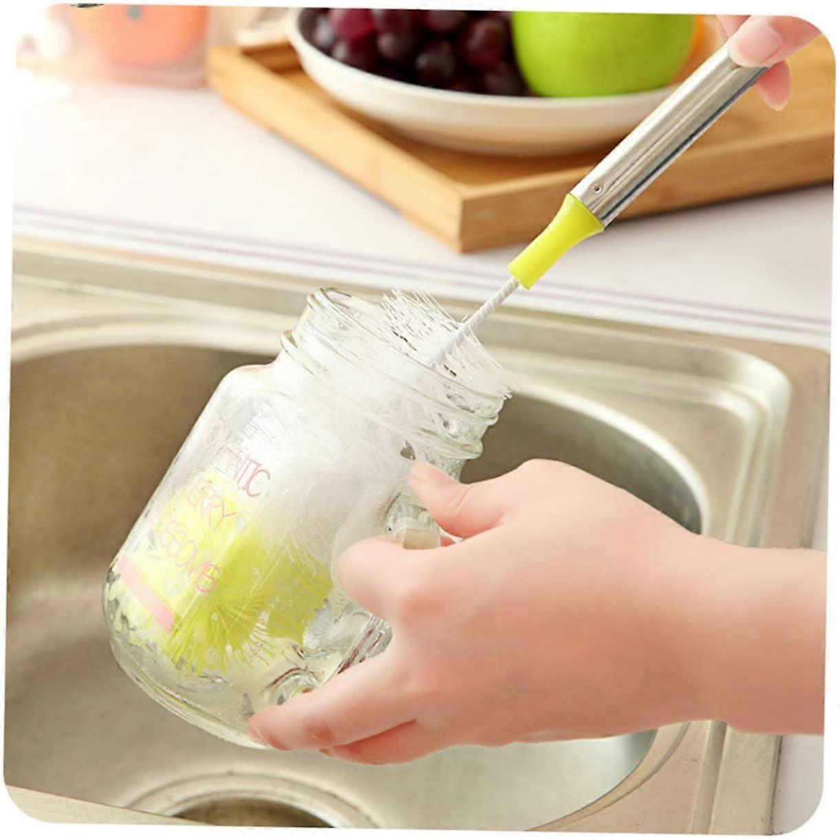 Water Bottle Cleaning Brush Set with Long Stainless Steel Handle Round Head Design 3pcs Random Colors