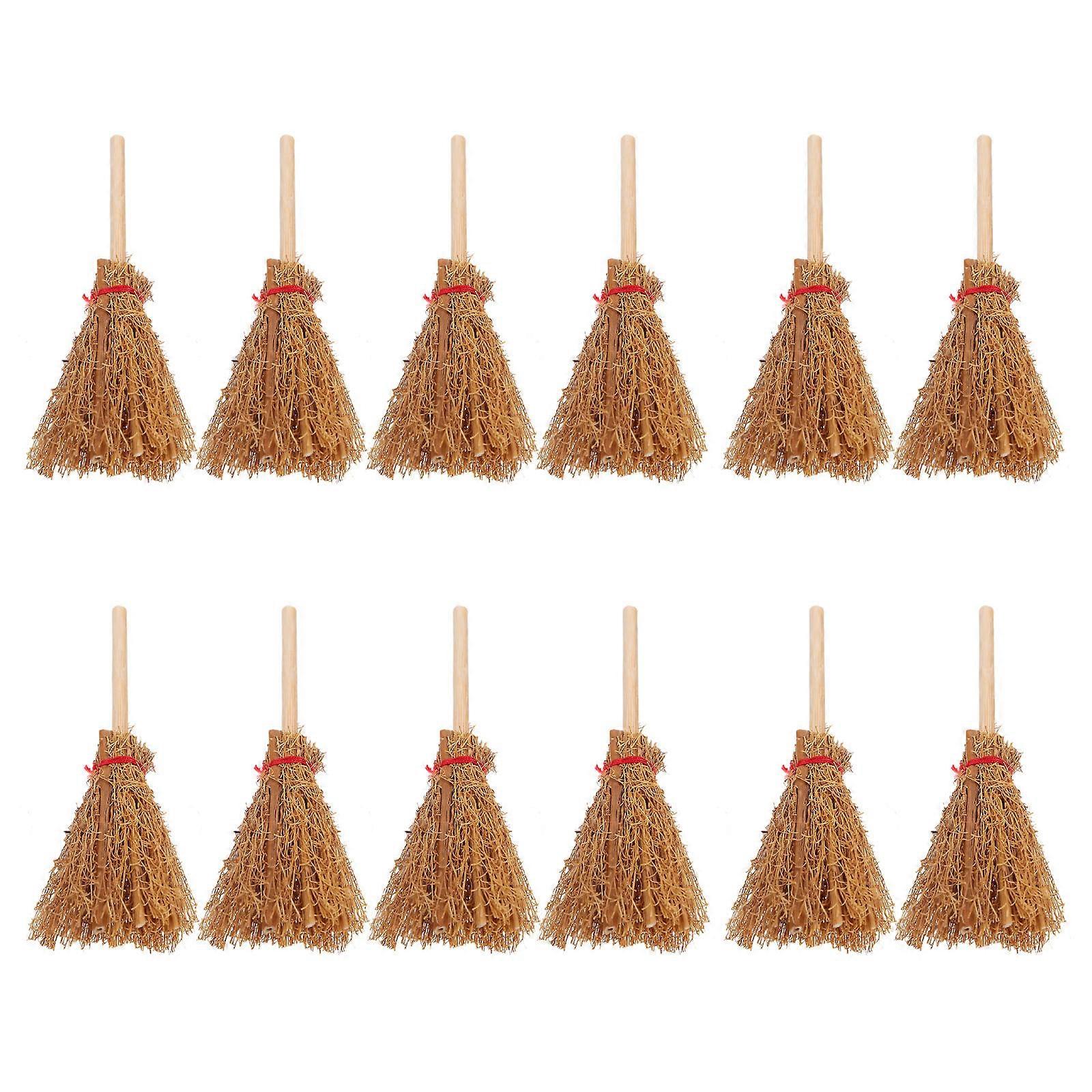 Halloween Miniature Witch Brooms 12 Pcs Realistic Modeling Toys for Halloween Decoration Chocolate Color Suitable for Mini Doll House Crafting