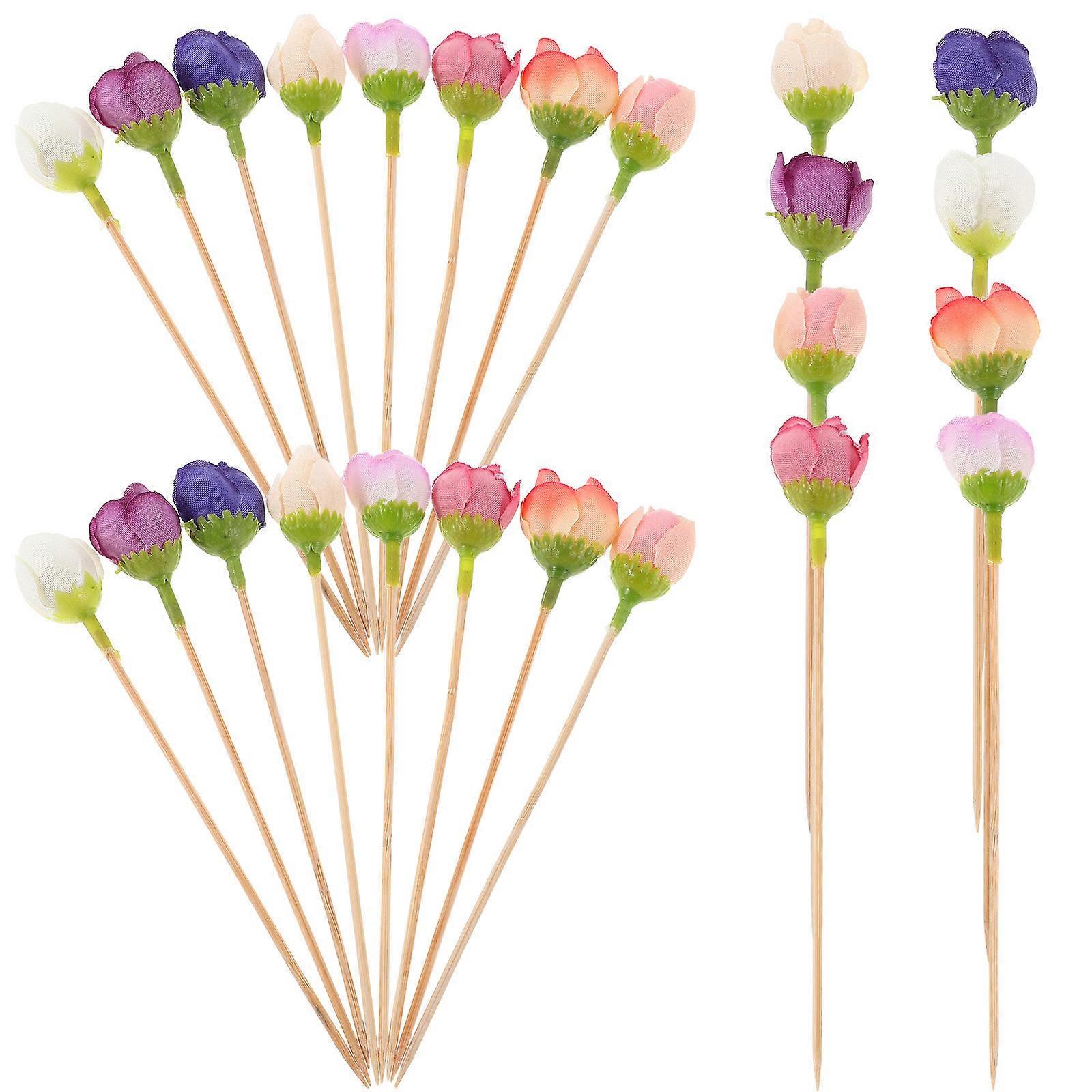 Cocktail Picks Rose Flower for Appetizers 90Pcs Assorted Color Bamboo