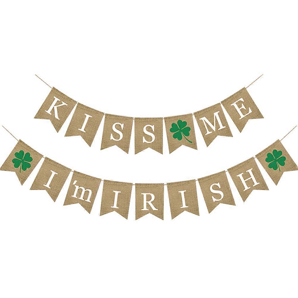 St.patrick Day Decor Burlap Banner 2Pcs Shamrock Bunting Garland