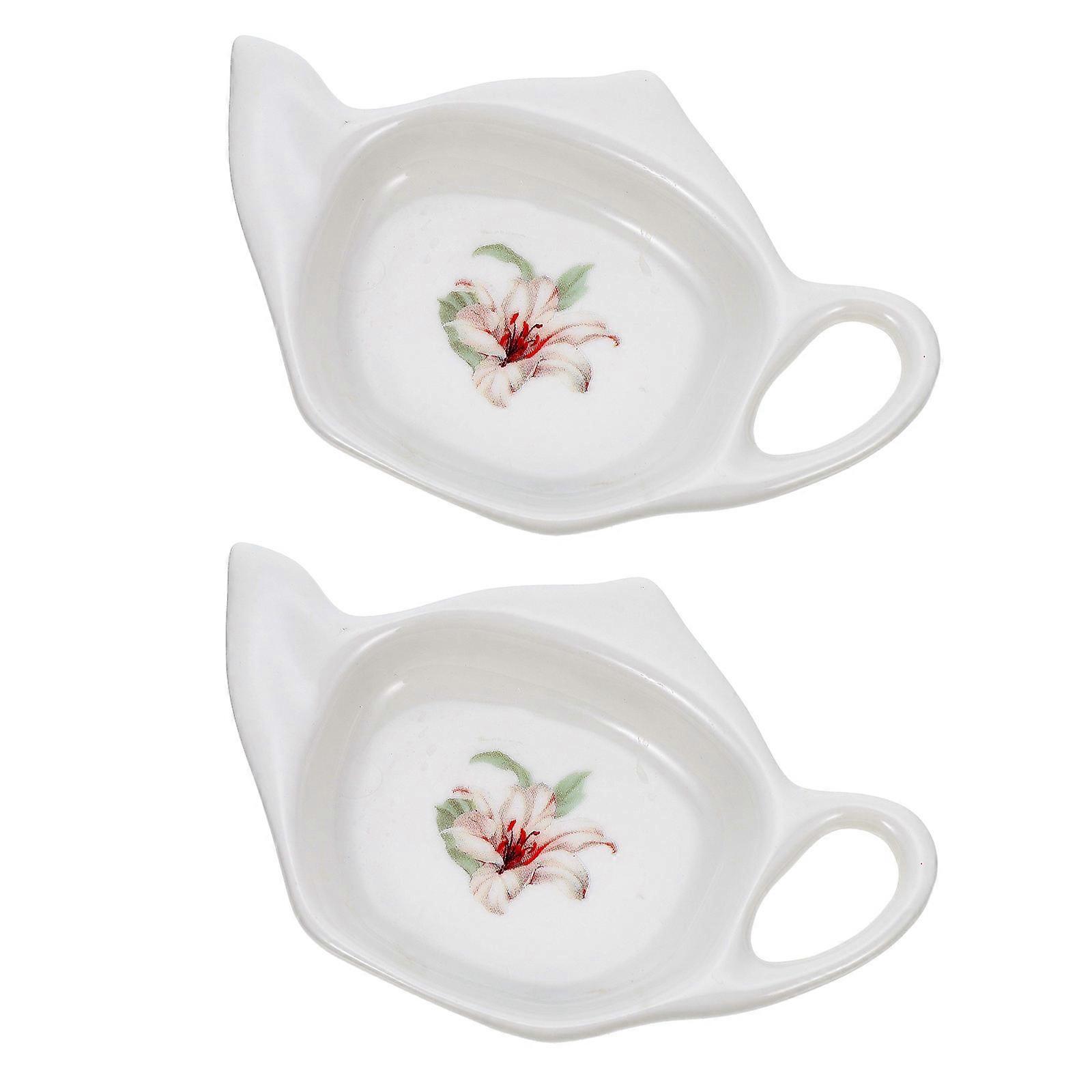 Ceramic Tea Bag Holders 2Pcs Coasters For Home Use Assorted Color Square Design Holding Tea Bags