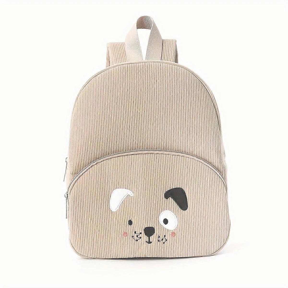 Cute Khaki Dog Backpack Soft Corduroy Material With Adjustable Straps Backpacks & Bags