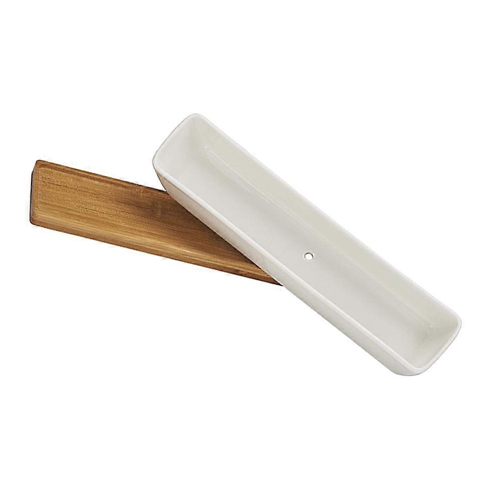 Ceramic Rectangular Plant Pot with Bamboo Saucer for Succulent 3Pcs