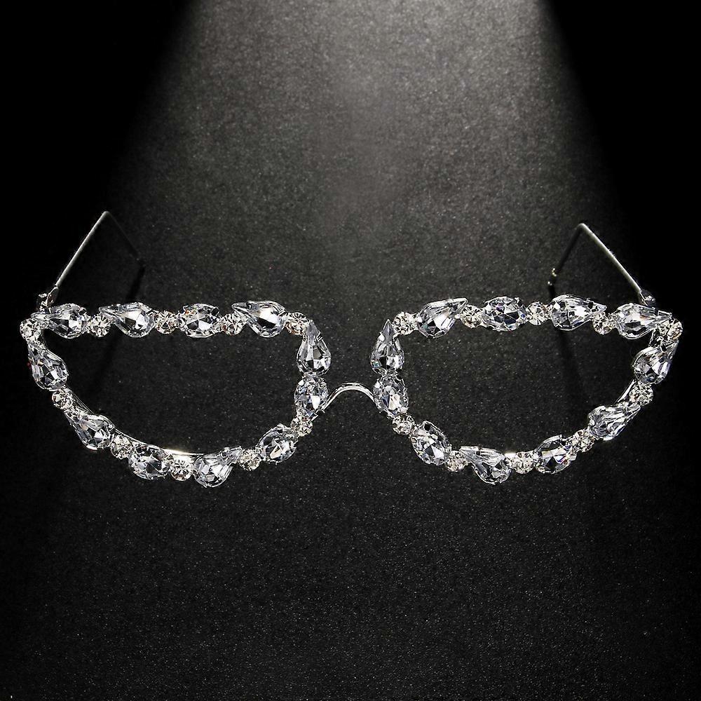 New rhinestone glasses frame without lens and diamond-studded special-shaped glasses frame punk style Eyeglass frame silver