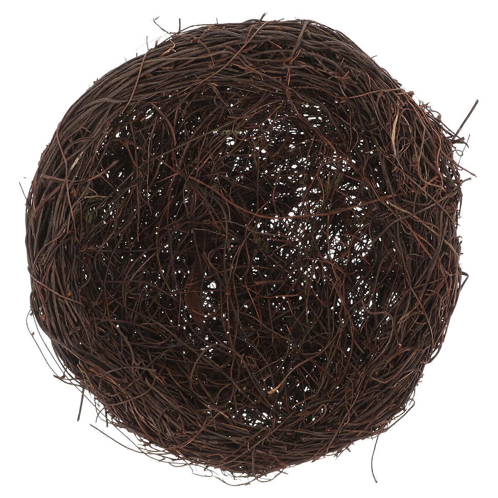 Bird Nest Prop Rattan Bird Nest Handmade Garden Ornament Coffee Color 20x20cm Decoration 1Pack