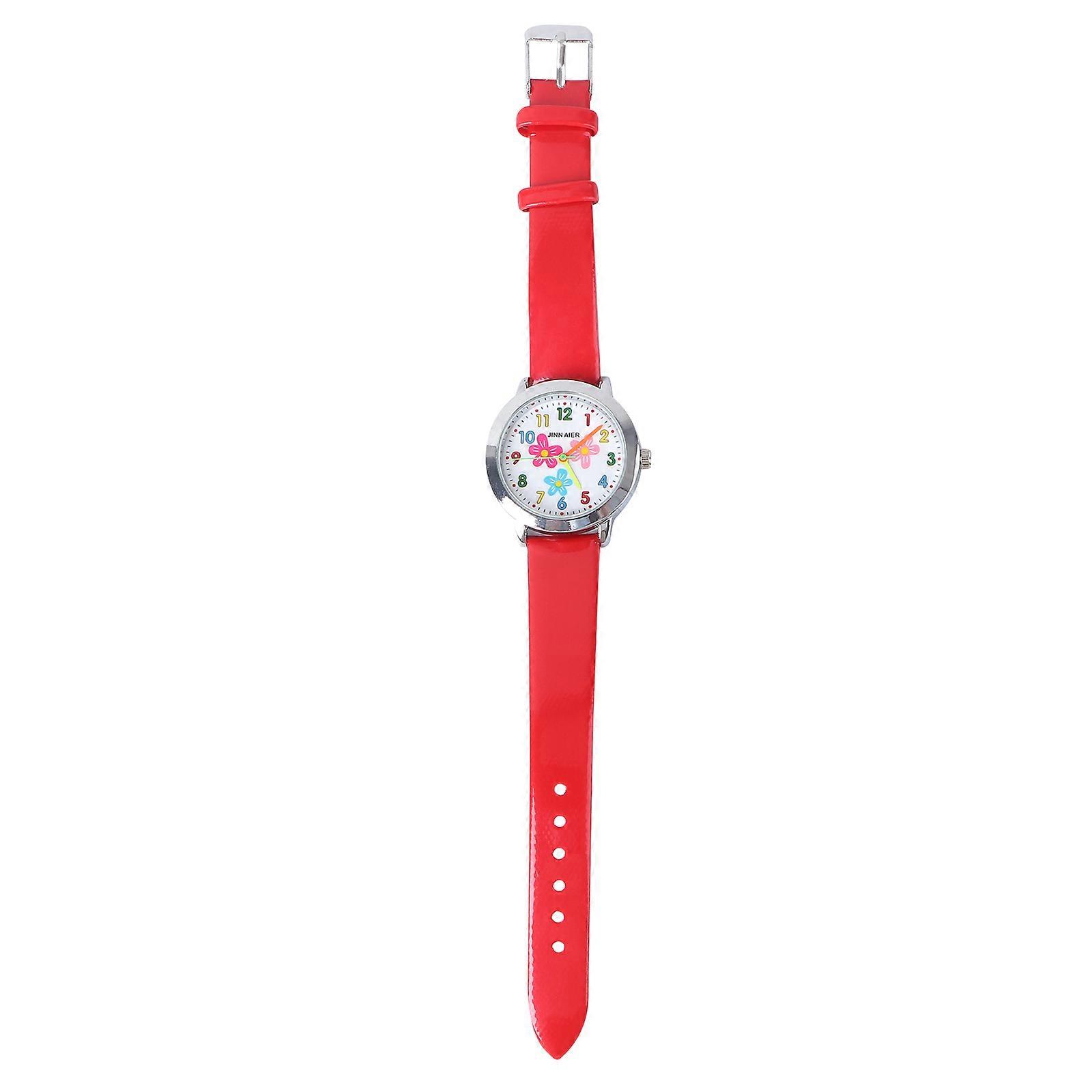 Students Watch for Kid 3Pcs Flower Pattern Creative Quartz Watch Red