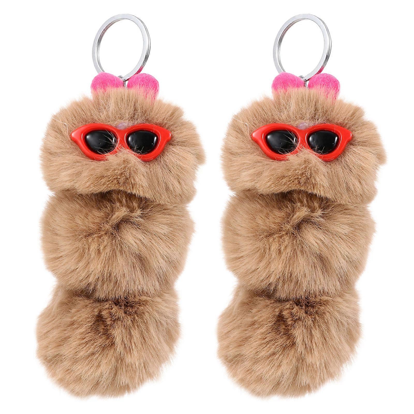 Plush Key Chain Caterpillar Pendant for Decoration 4Pcs Key Rings