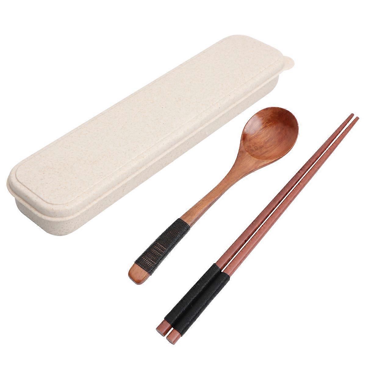 Utensil Set with Box Wooden Spoon Chopsticks Set for Eating 3Pcs Portable
