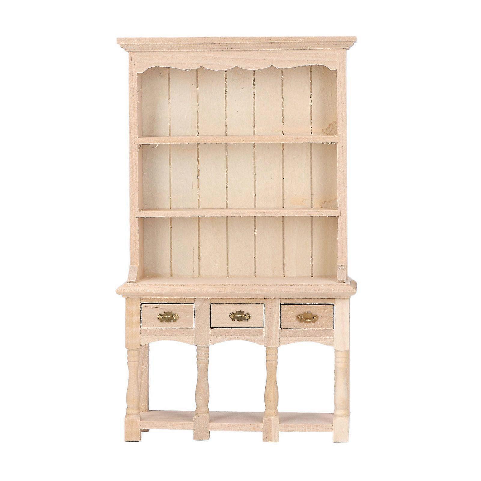 Dollhouse Bookshelf 1/12 Scale 3 Layer Drawer Design Classic Pure Colors DIY Coloring Miniature Bookcase for Gift