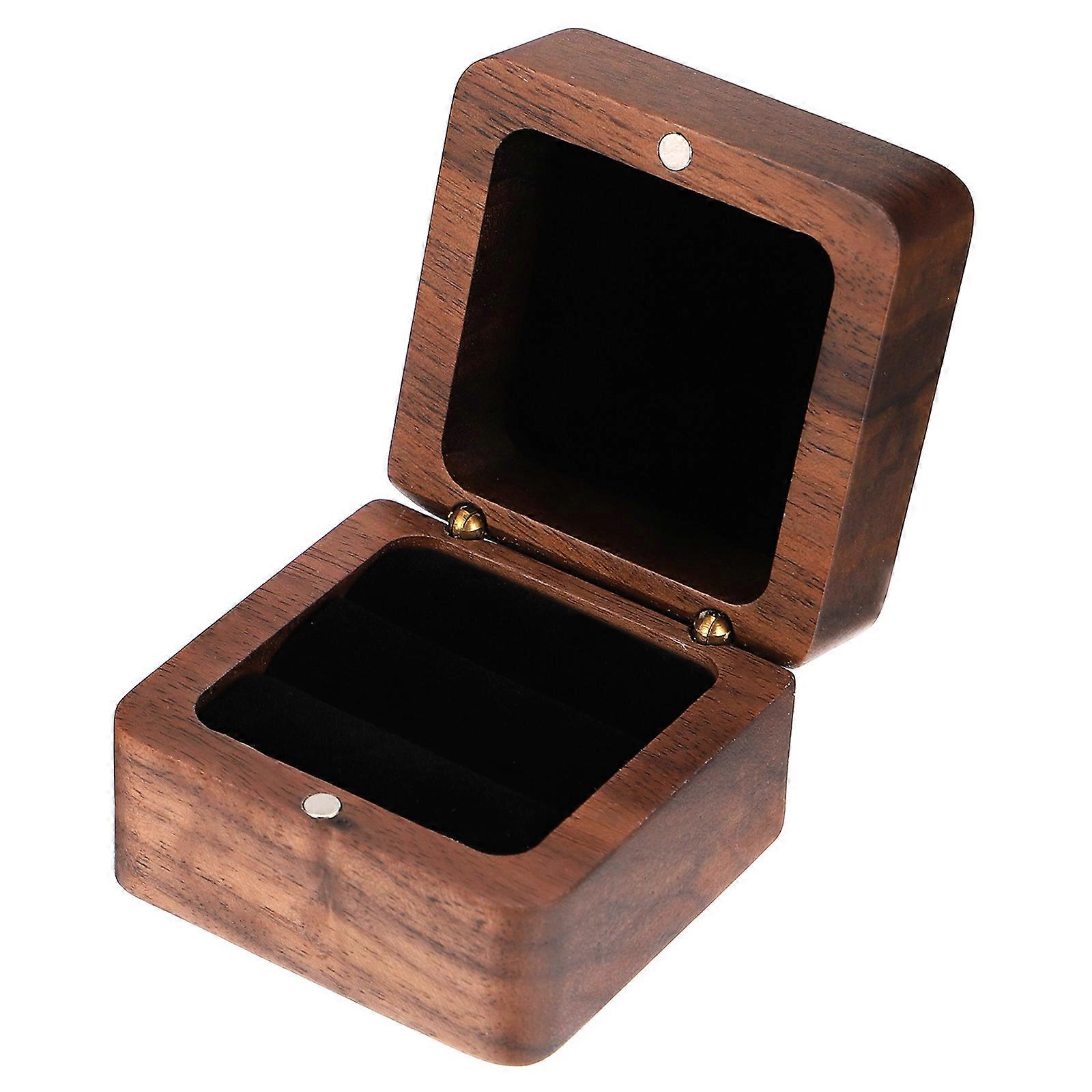 Wooden Ring Box for Proposal Engagement Ring Box with 2Pcs Capacity