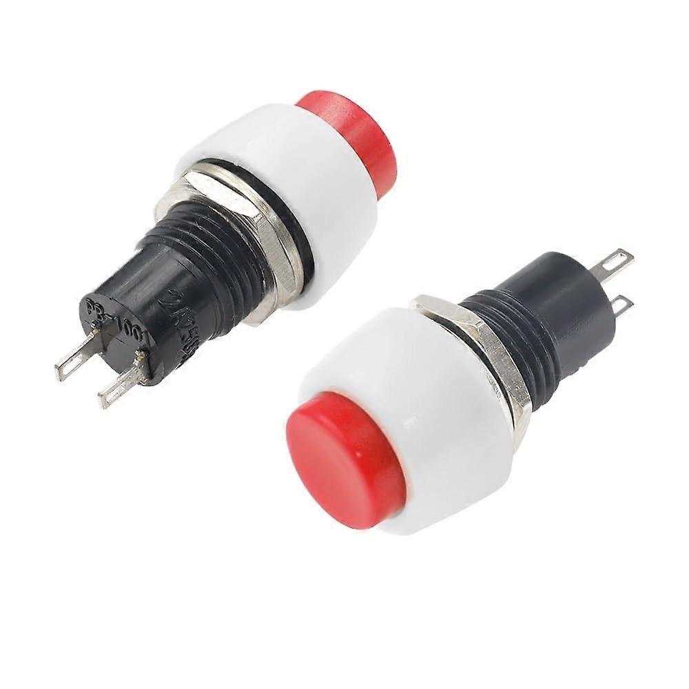 6PC DS451 Reset Round Small Push Button Switch 250V 2A, 10mm Mounting Hole, Red Copper Pin Terminal