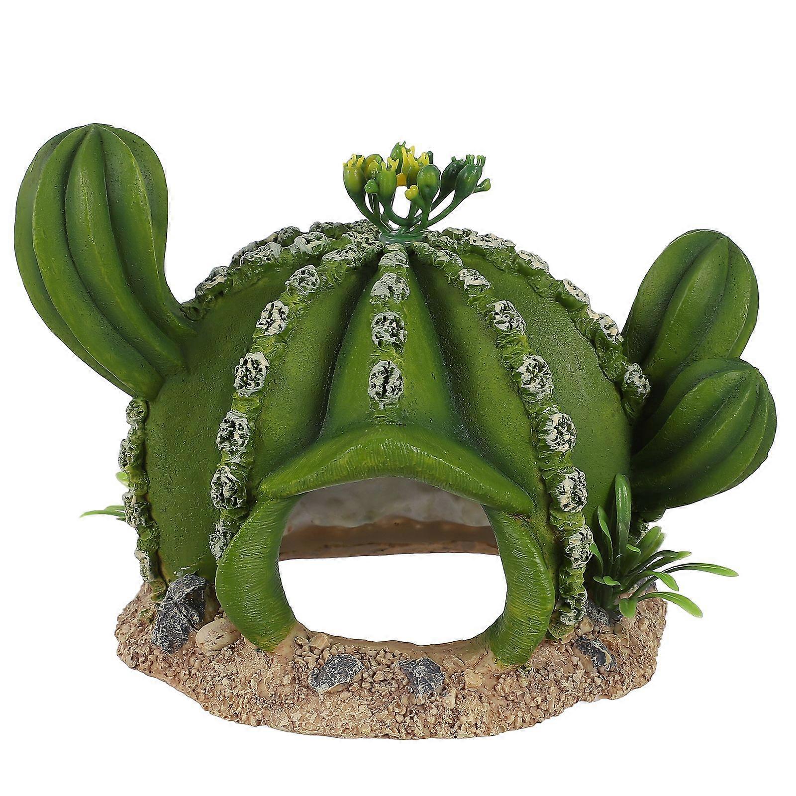 Resin Cactus Adornment Reptiles Hiding Place Reptiles Feeding Box Decor (Green)