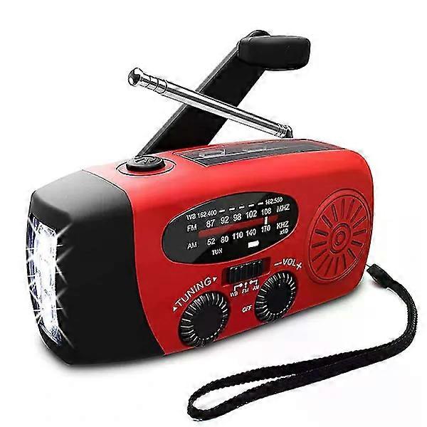 Emergency Weather Radio, Hand Crank Radio, Portable Solar AM/FM NOAA Weather Radio, Flashlight, Power Bank (Red)