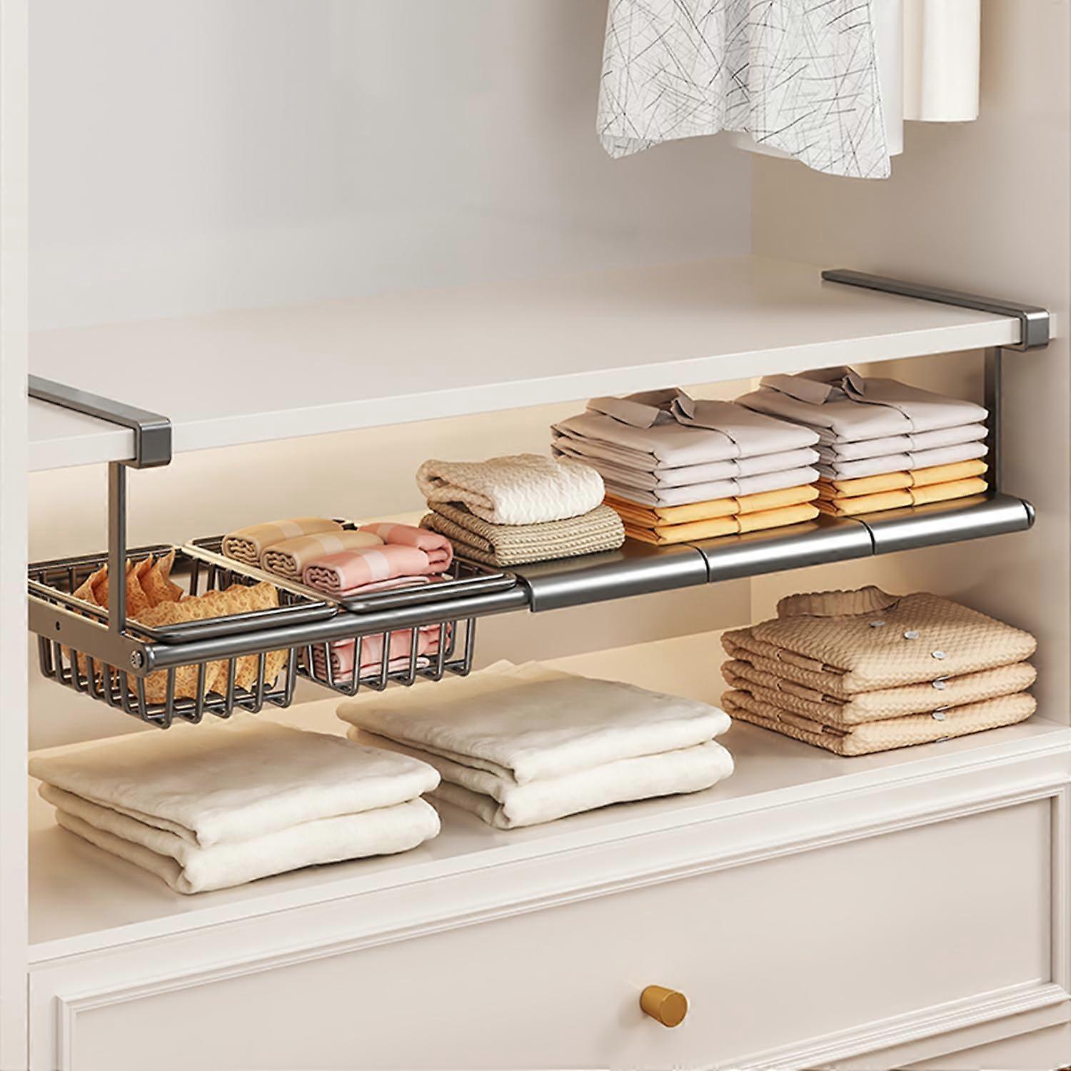 Under Shelf Basket Organizer Metal Hanging Storage Rack 3 Boards 2 Baskets Expandable Under Cabinet Storage Model B