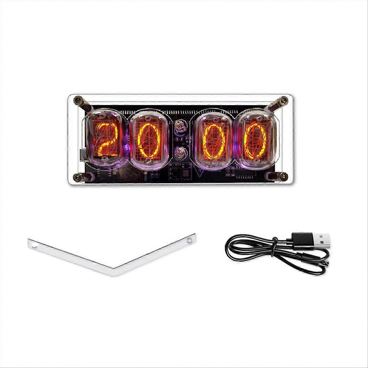 In-12 Glow Tube Clock 4-Digit Retro Nixie Tube Clock with RGB Colorful Light DC5V USB for Desktop a
