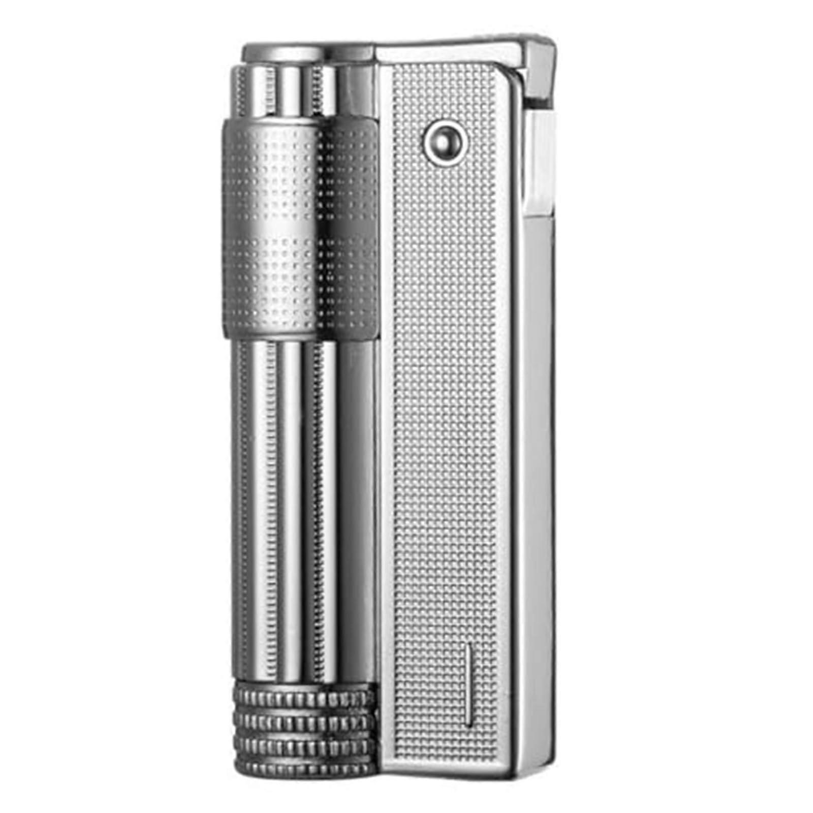Retro Windproof Brass Body Refillable Fuel Classic Soft Flame One Button Ignition Silver
