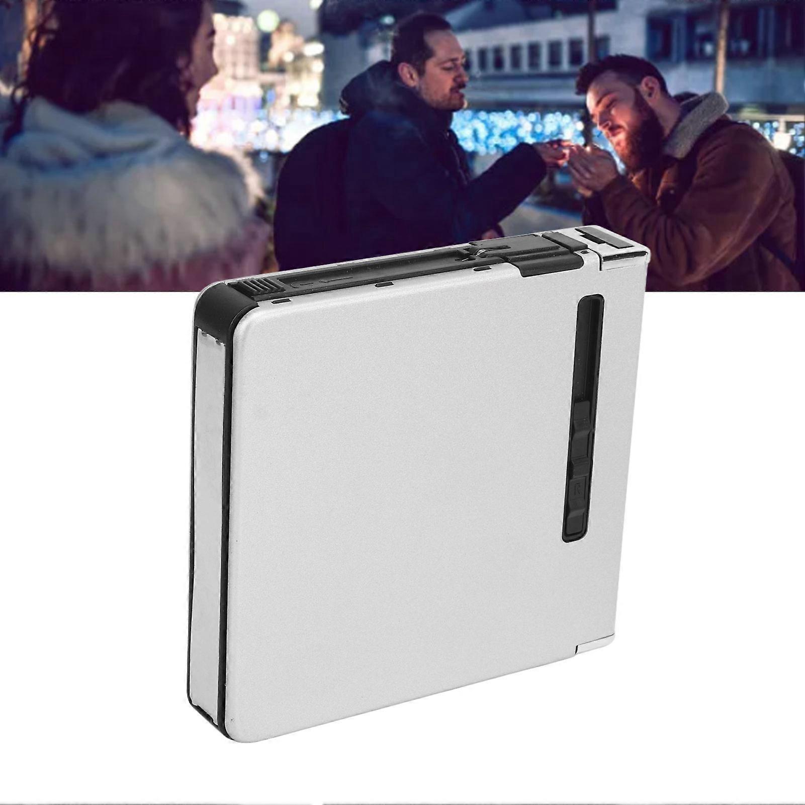 20 Regular Cigarettes Case Box USB Rechargeable Cigarette Case with Lighter for Men Women Ideal Gift for Smoker Silver Matte 
