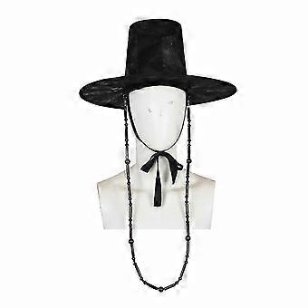 Sombrero negro de Halloween con cadena de cuentas para juegos de rol y representaciones teatrales.