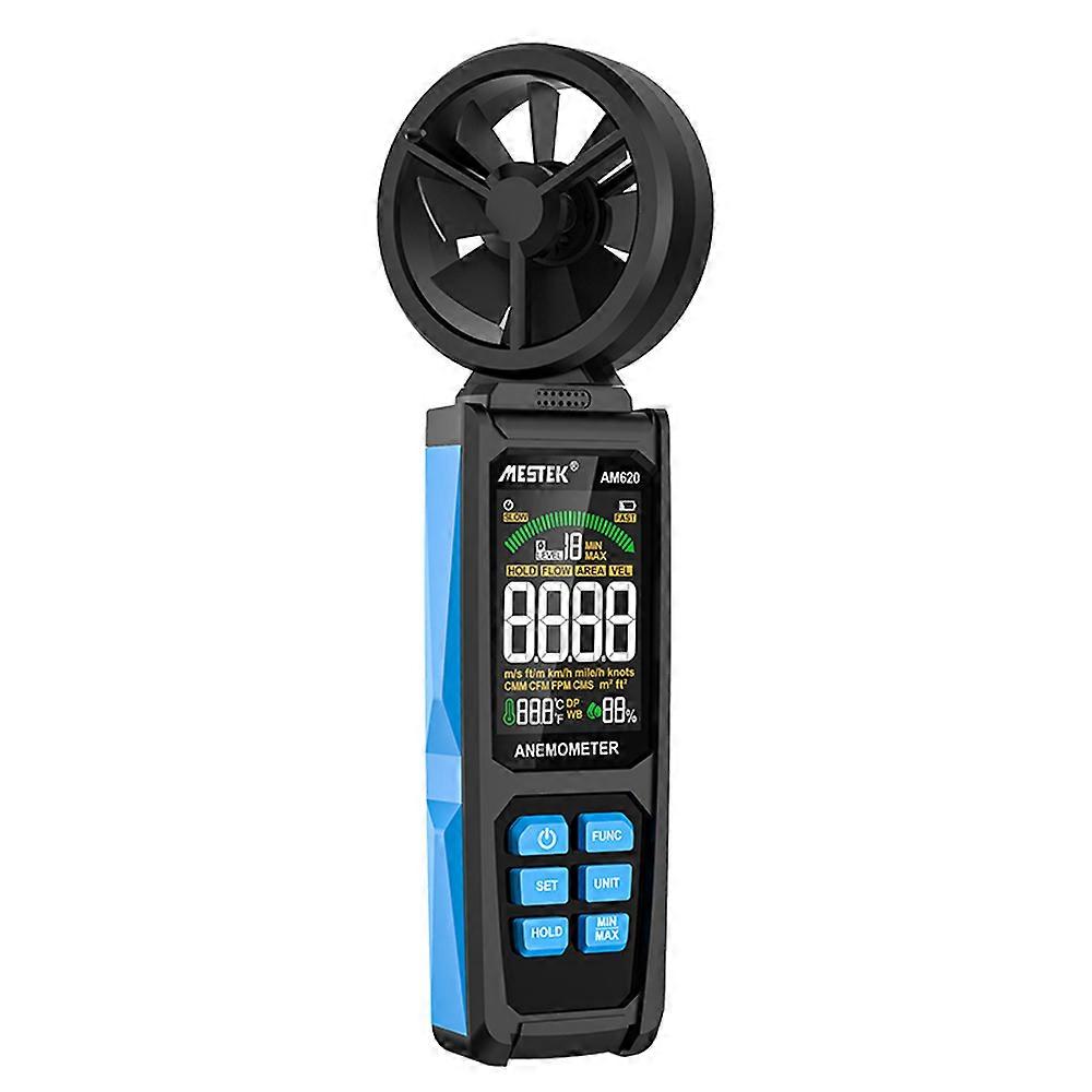 Handheld High Accuracy Anemometer Double Bearing 8-blade Fan Digital Anemometer LCD Backlit Color Display Wind Speed Meter Six Measurement Modes with
