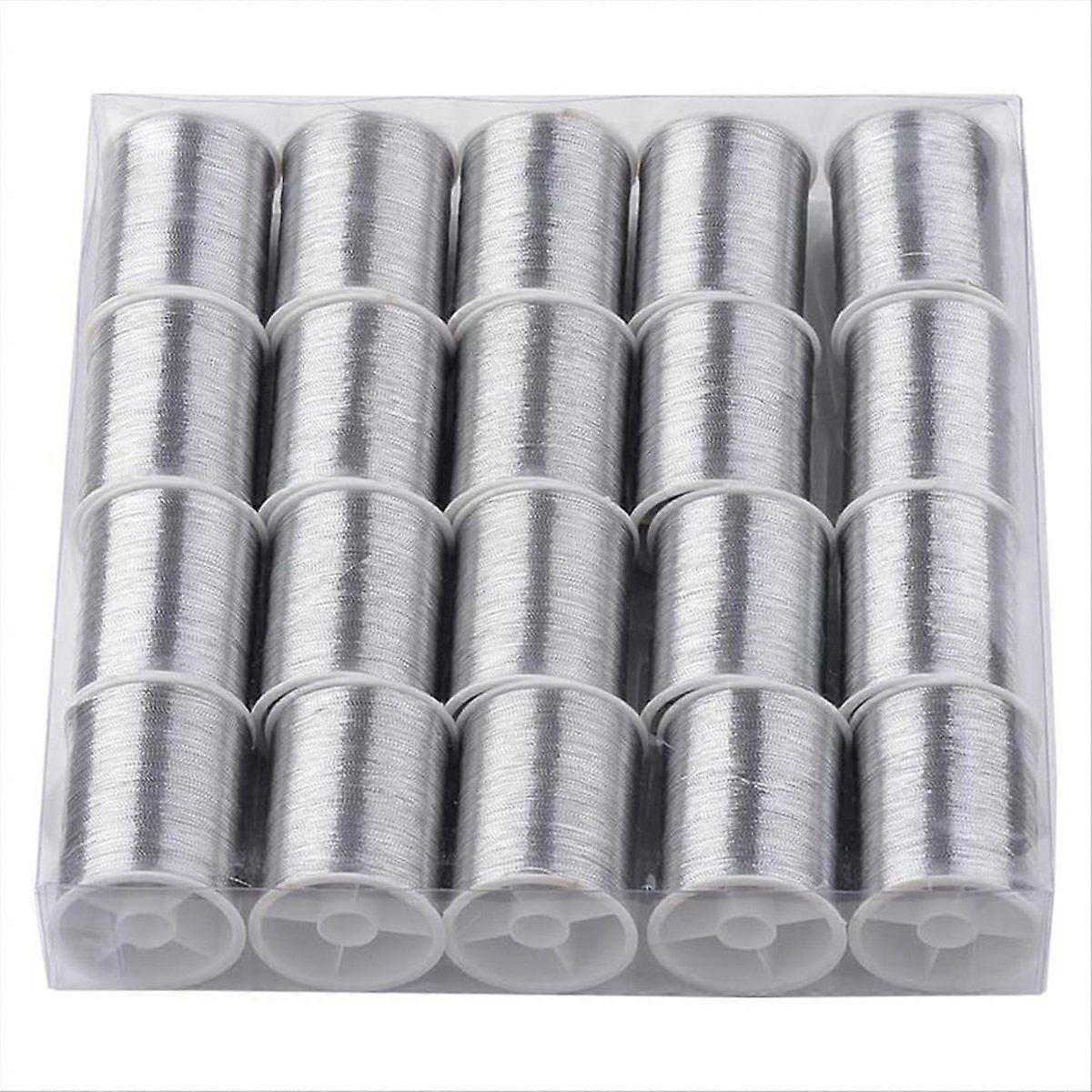 20 Rolls 1100M 0.1MM Thin Metallic Thread Shimmer Christmas Glitter Embroidery Floss String Polyest