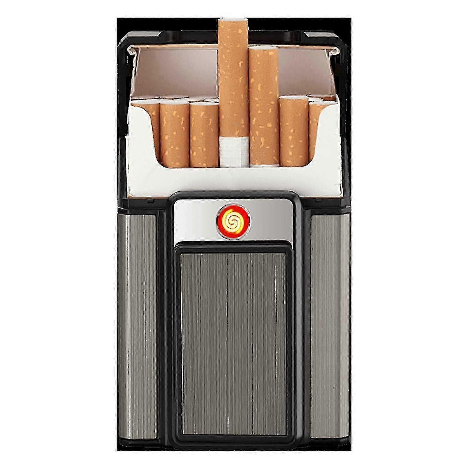 USB Rechargeable Cigarette Case with Built-in Lighter - 20 Cigarette Hold Capacity Windproof Tungsten Flameless Electric Lighter Ideal Men's Gift