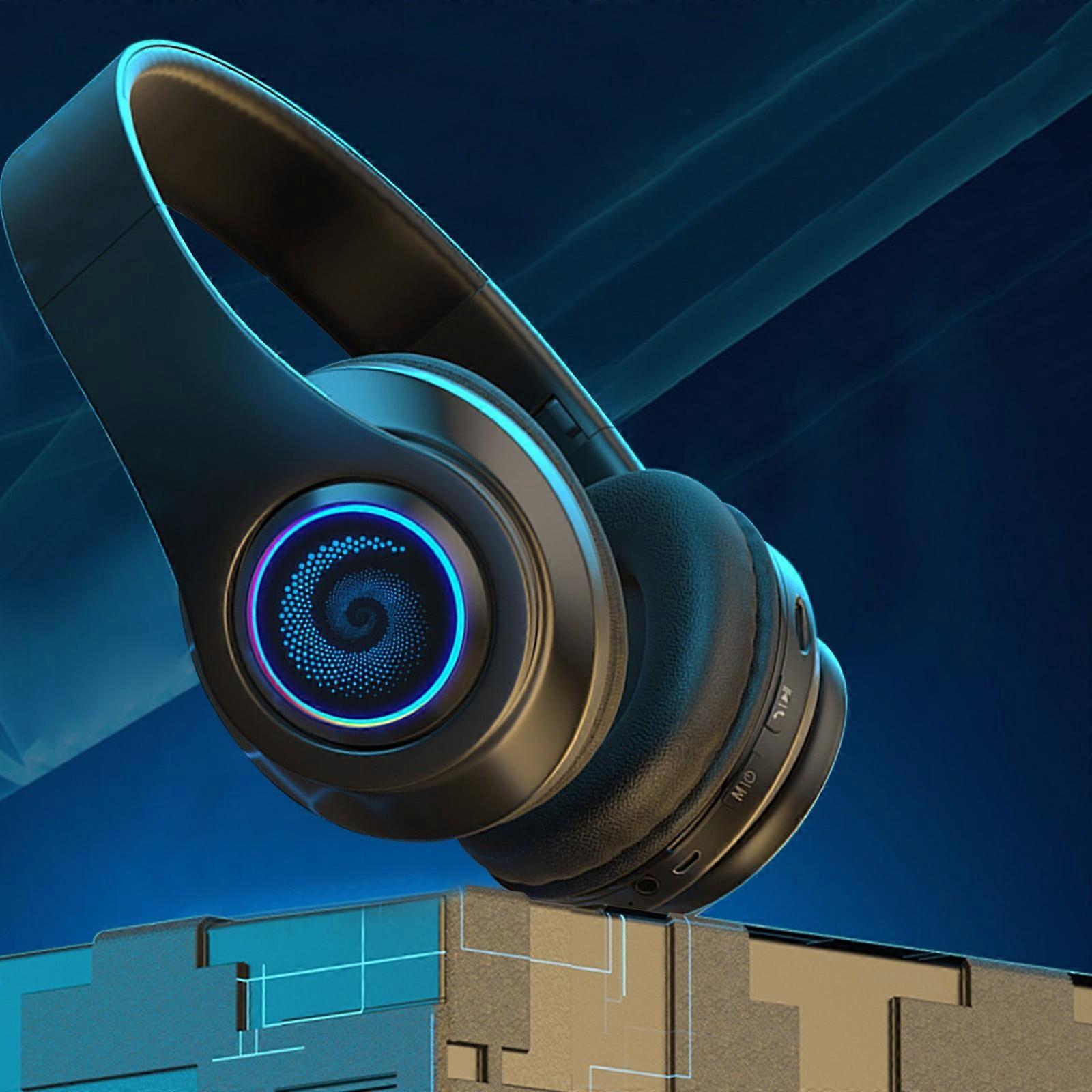 Jacenvly 2024 Wireless Bluetooth Over-Ear Headphones with RGB Light, Mic, Noise Cancelling, 8H Use, Foldable