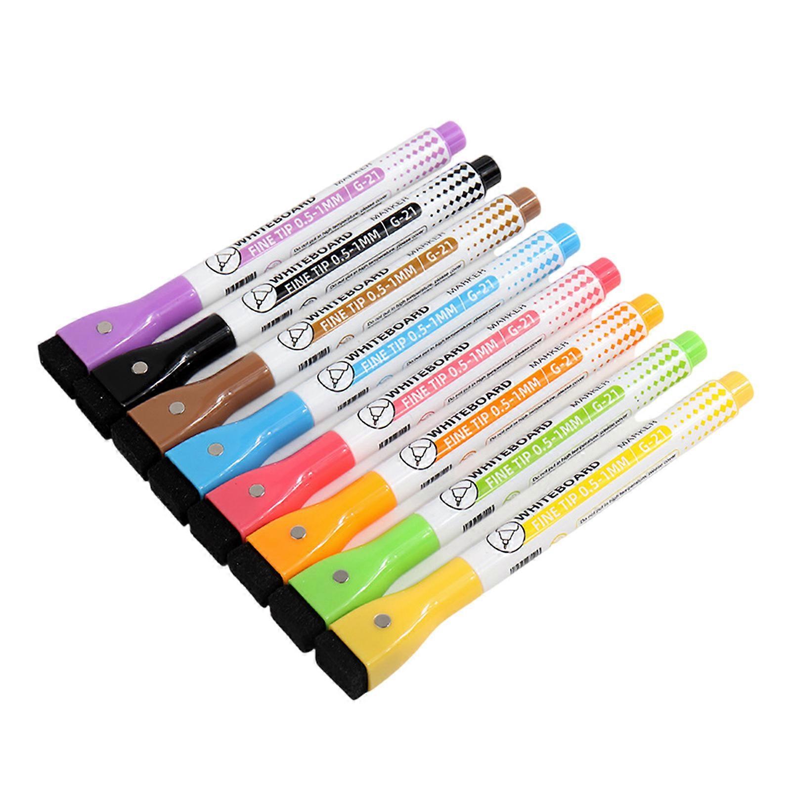 8 Color Erasable Whiteboard Marker 0.5MM Fine Tip Magnetic Marker Pen with Eraser for School Office Whiteboard Flipchart Multicolor