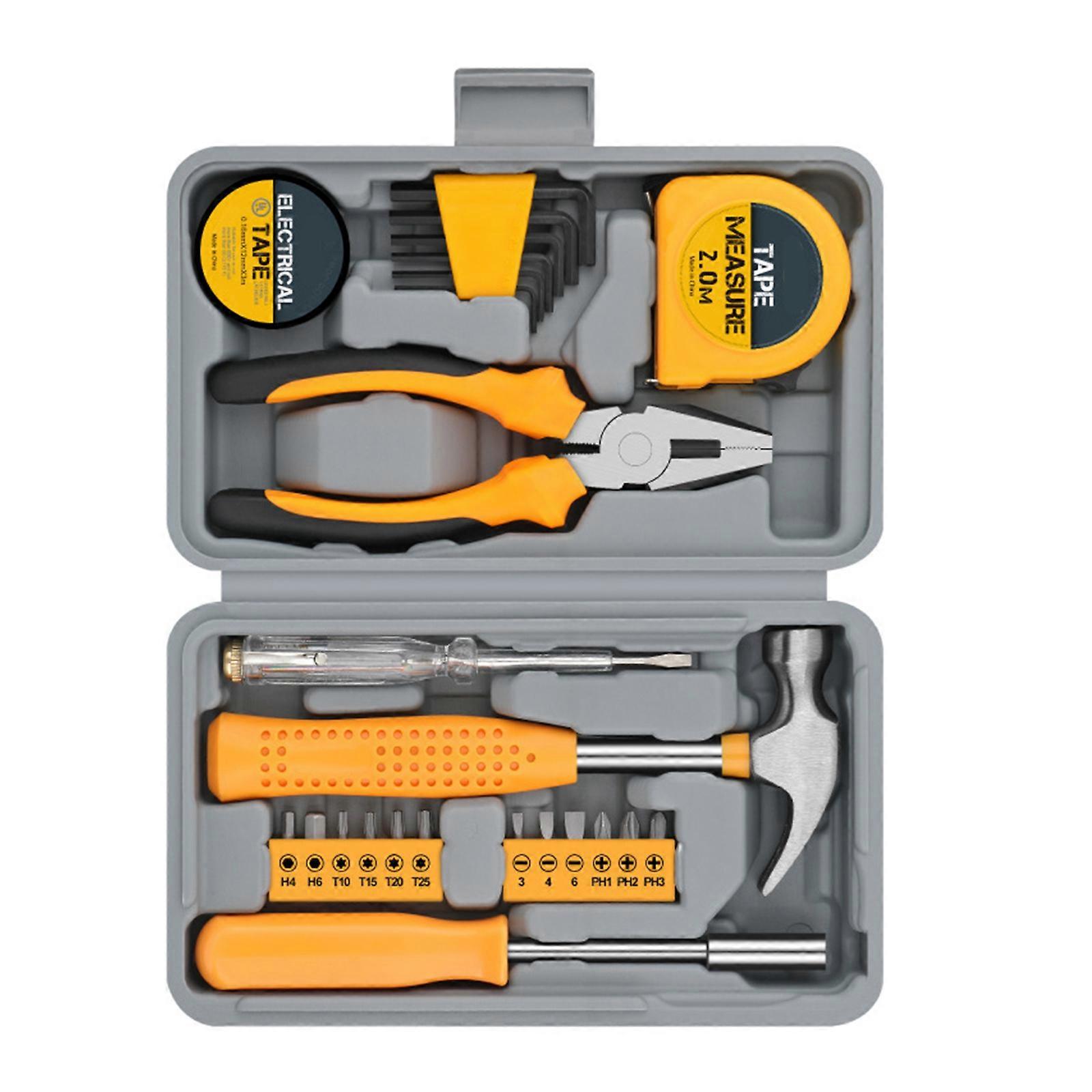 Complete Household Tool Including Hexagonal Wrenches Screwdriver Pliers Comfortable Grip Handles Compact Storage Case Multicolor