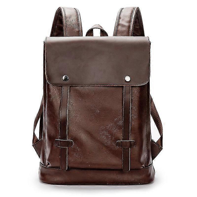 Avslappnad läderryggsäck för män, koreansk version, modeväska, retroryggsäck, collegestil, mellanstadieväska