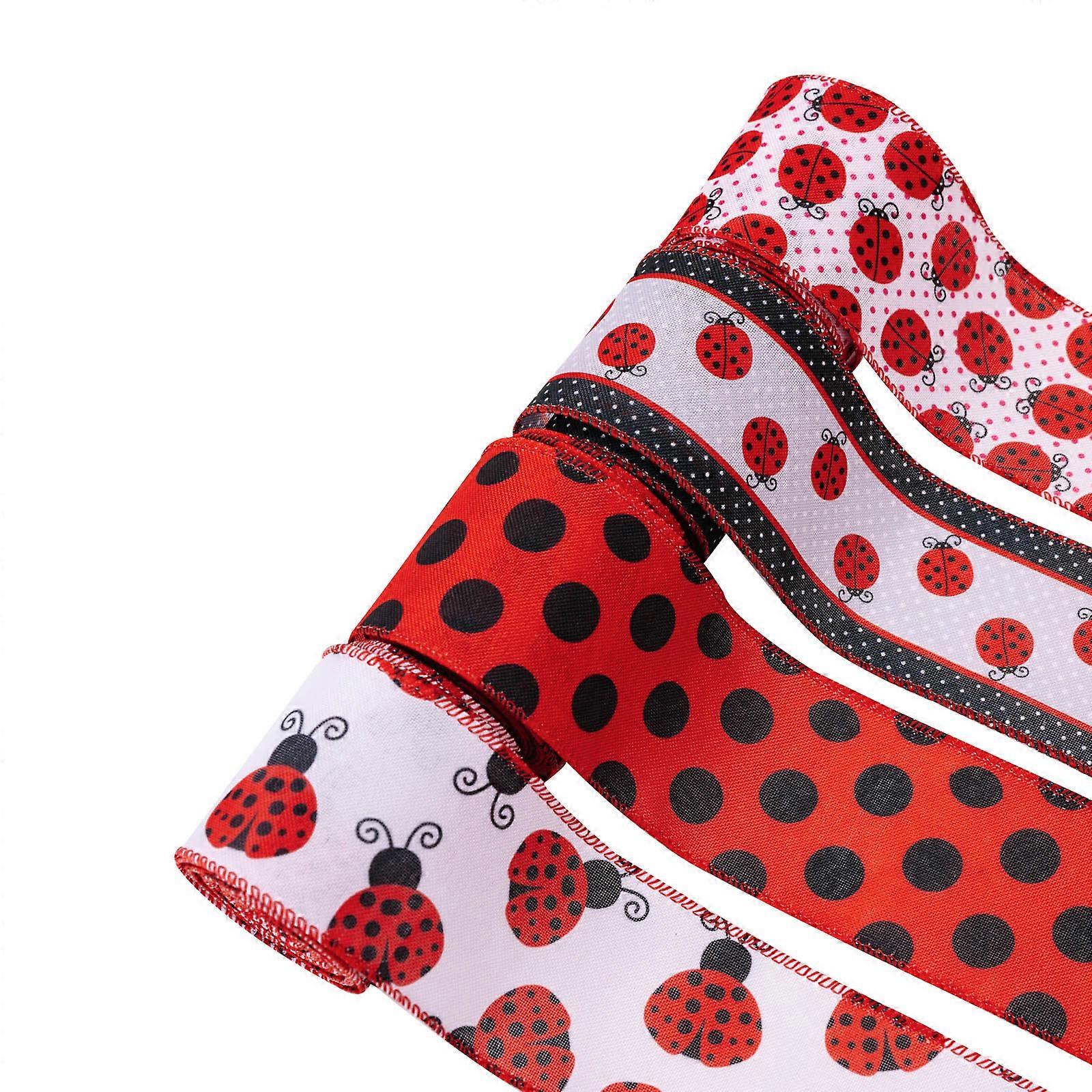 4 Roll Spring Labybug Ribbon 5Yard/Roll Ladybird Ribbon for Gift Wrapping Wreath Bows Crafting Party Decorations Multicolor