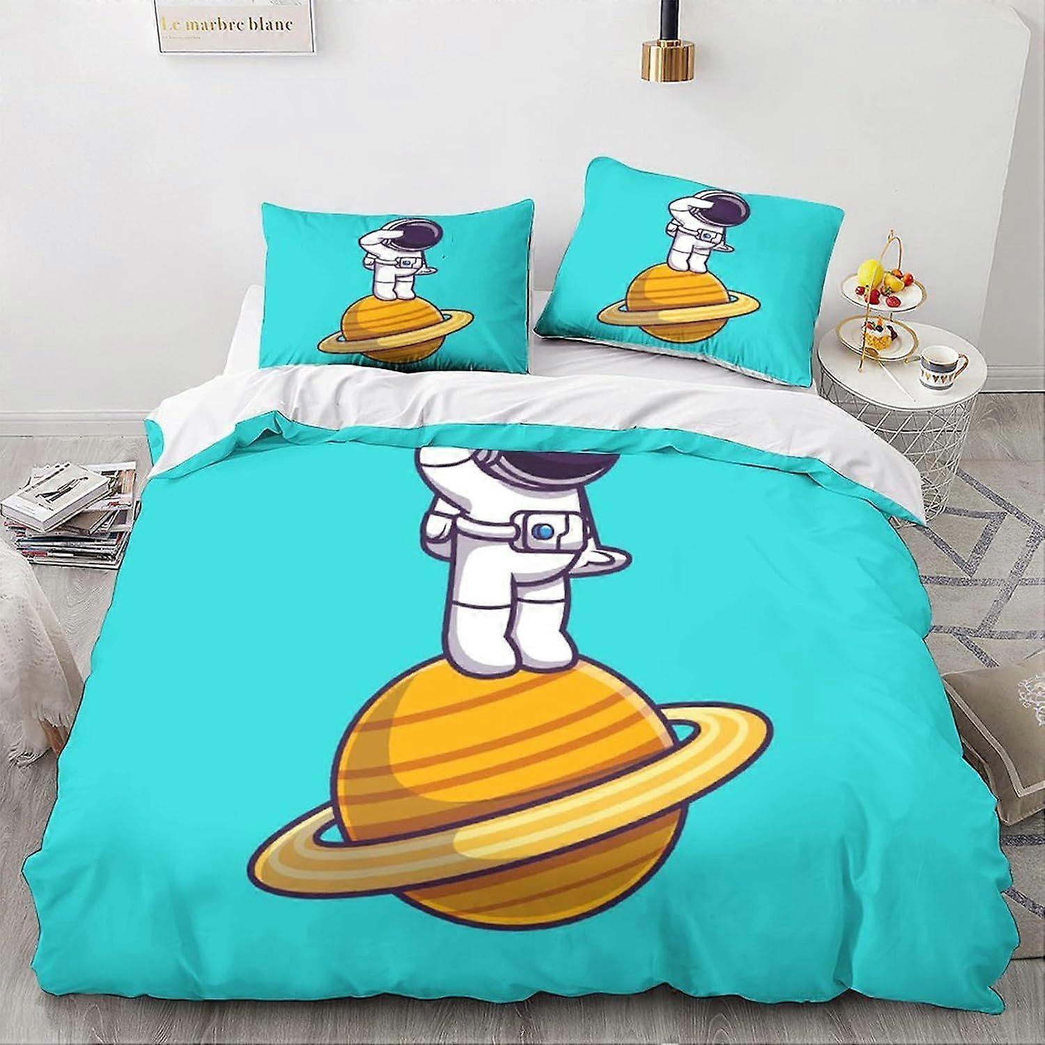 LikeEj Astronauts Bedding Set Cartoon Přikrývka Vesmírný povlak na přikrývku Povlak na přikrývku Dětská sada povlečení 3 ks Double