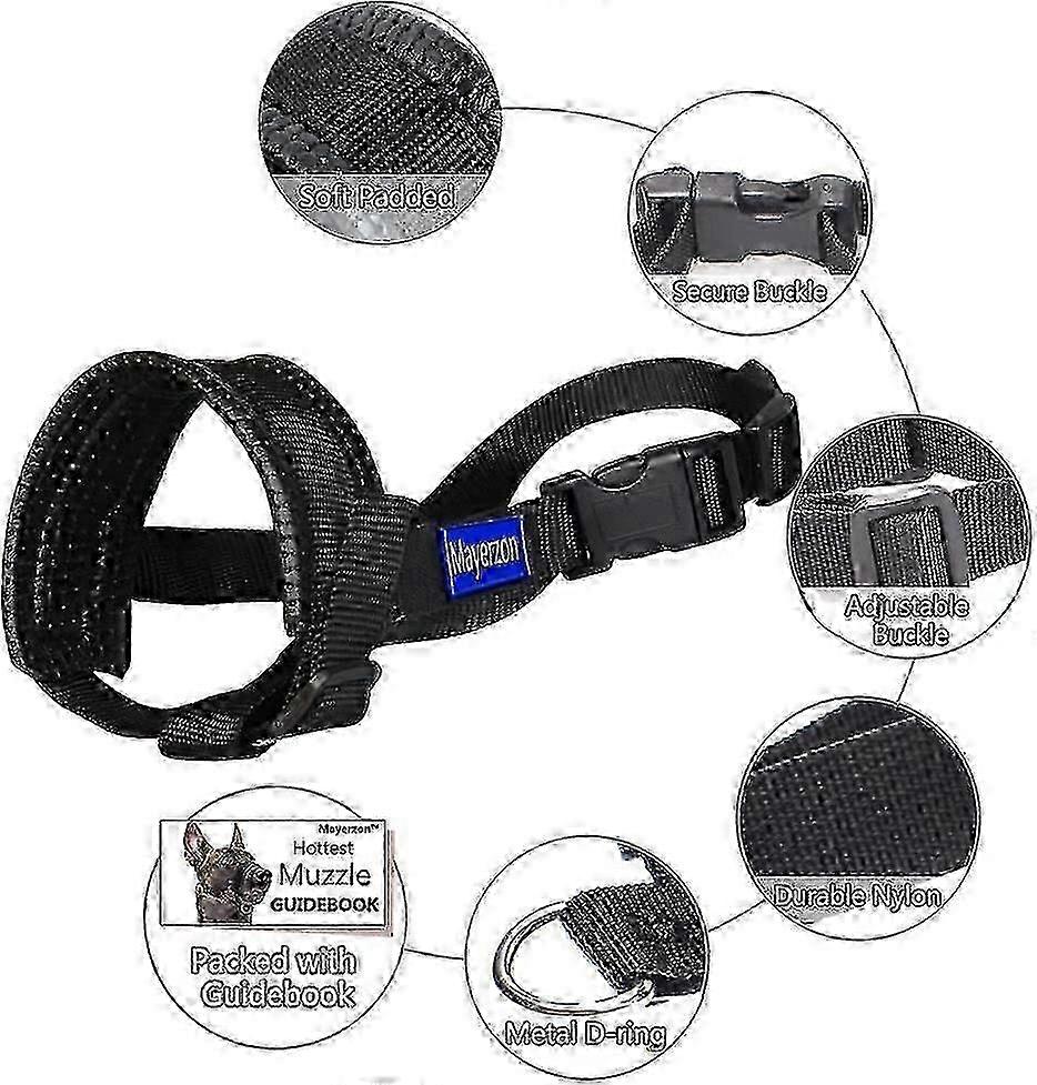 Nylon Soft Dog Muzzle, Anti-bit, Anti-bark, Anti-chew, Adjustable Ring (xl, Black) U