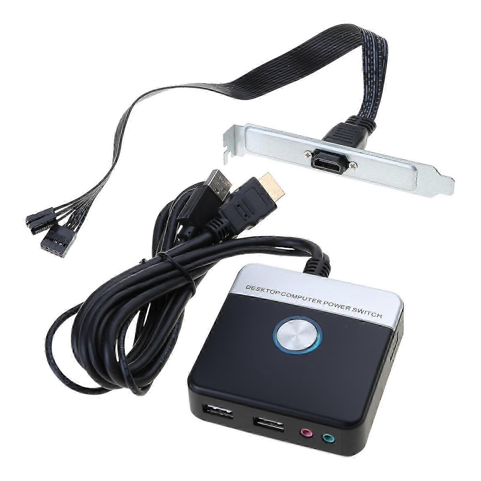 Convenient PC Power Switcher with USB Hub Reset & Power Supply Function Button, 1.1M Extension Cable for Desktop Case