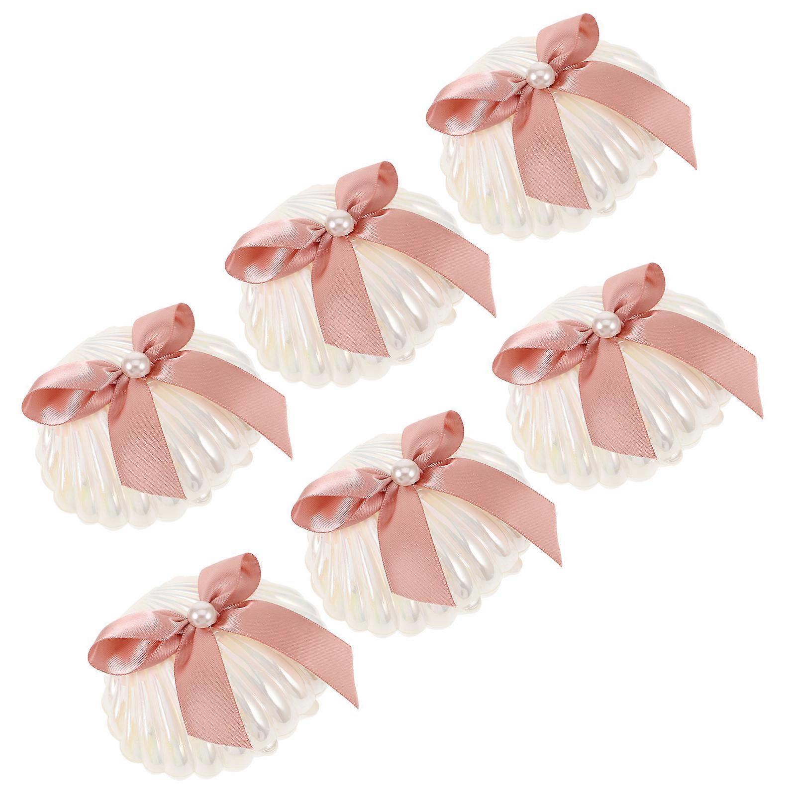 Seashell Candy Box Plastic Wedding Storage Boxes for 6Pcs with Ribbons