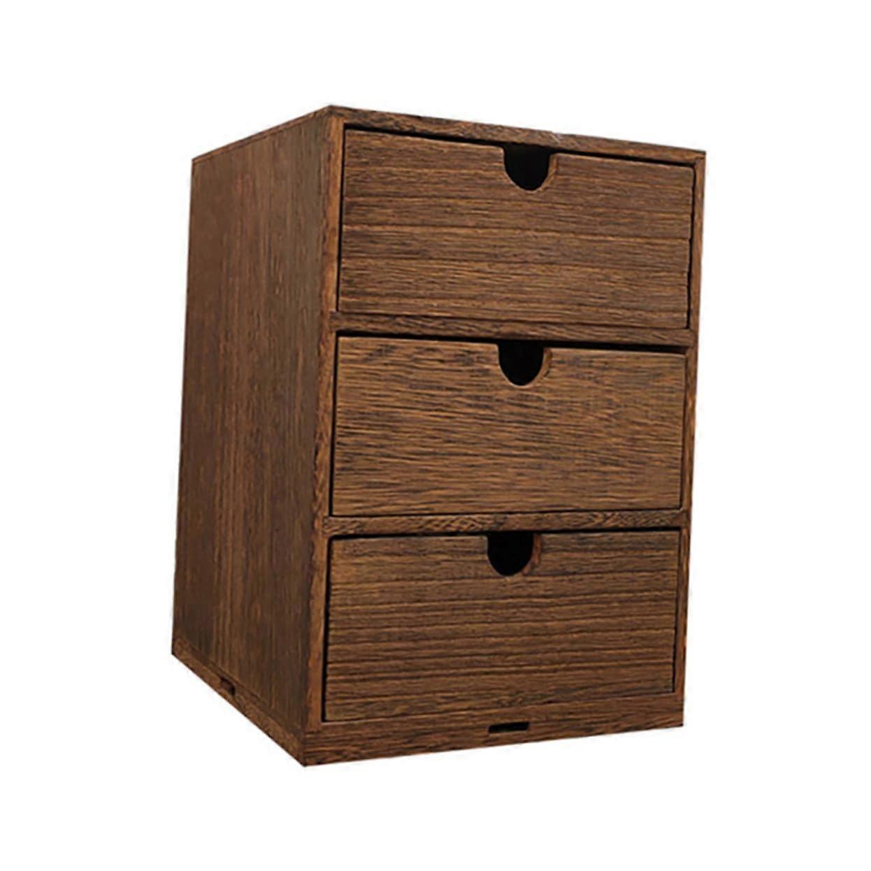 Wooden Multilayer Drawer Box Retro Wood Grain Desktop Storage Case Sundry Sorting Vintage Style Living Office Brown