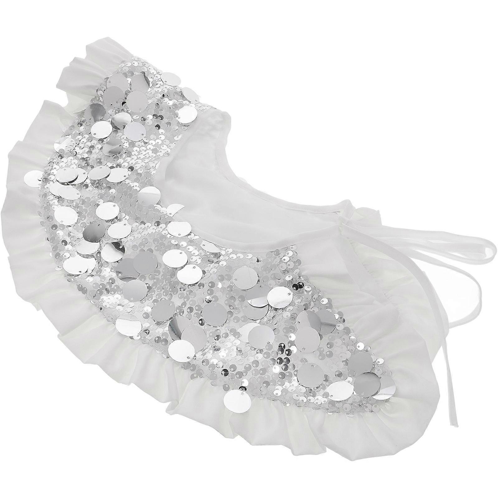 Detachable Sequin Collar for Women Versatile Blouse White Polyester and Sequins