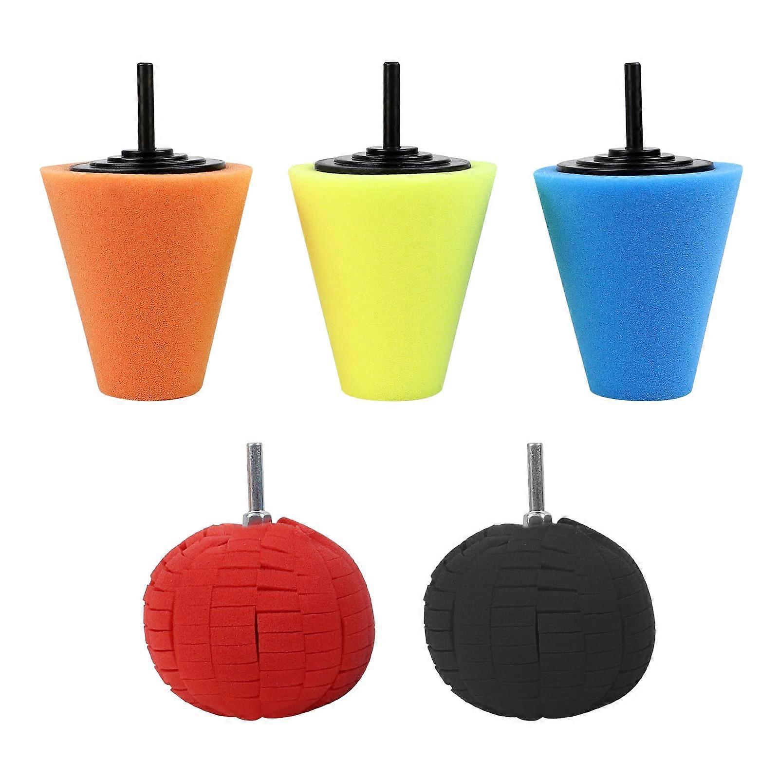5PCS Car Polishing Pads Kit, Drill Buffing Cone and Ball Set for Wheel Hub Detailing