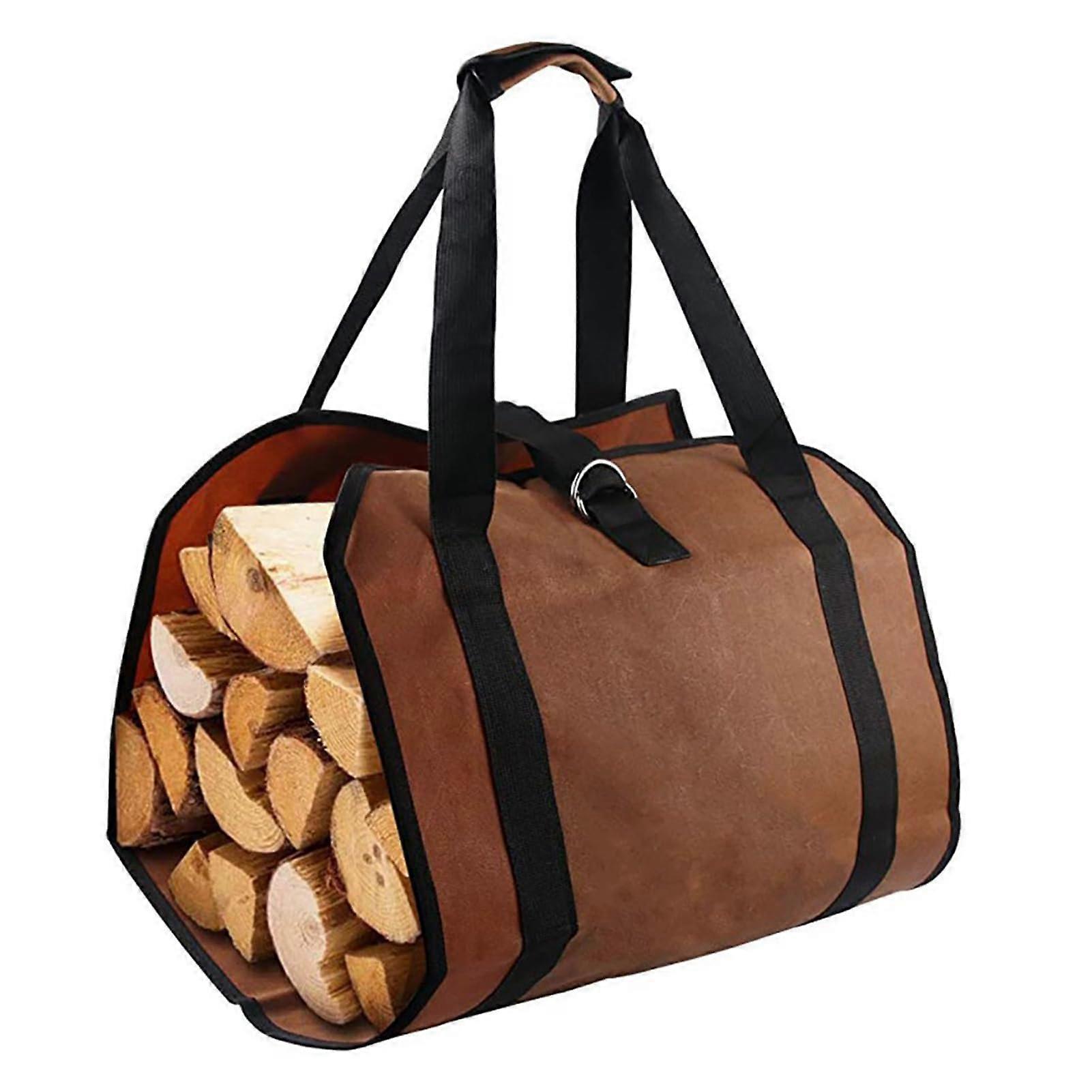 Firewood Carrier Bag Large Waxed Canvas Log Tote with Ergonomic Handles for Fireplace and Outdoor Use