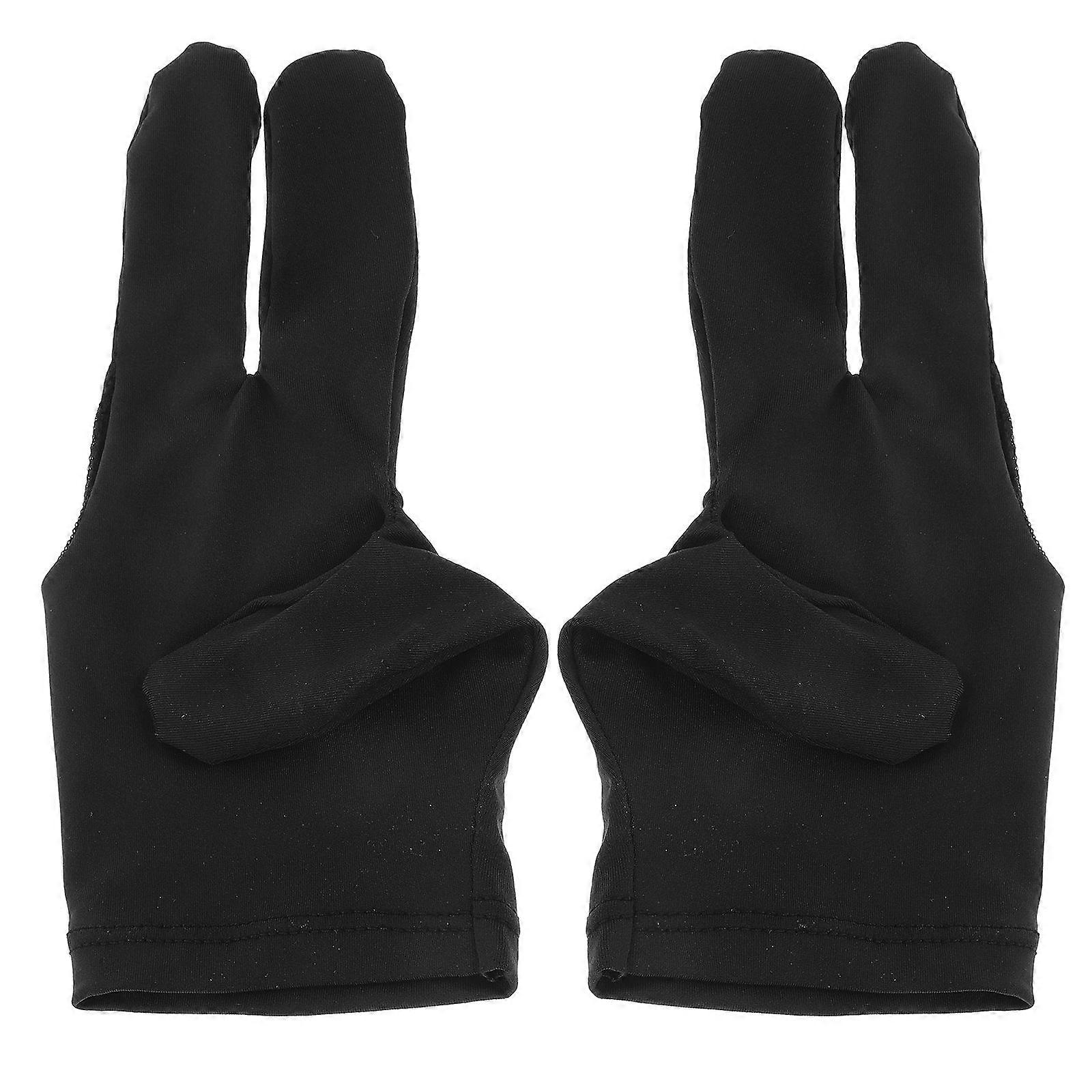 Luvas de bilhar pretas, conjunto de 2 unidades, com 3 dedos e ajuste flexível.