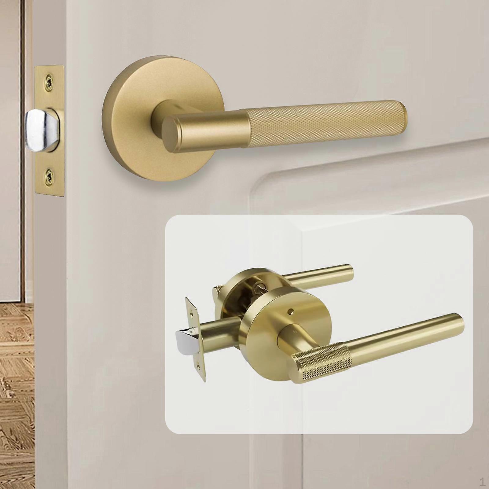 Door Handle for Interior Doors with Lock, Knurled, Round, Keyless Systems,