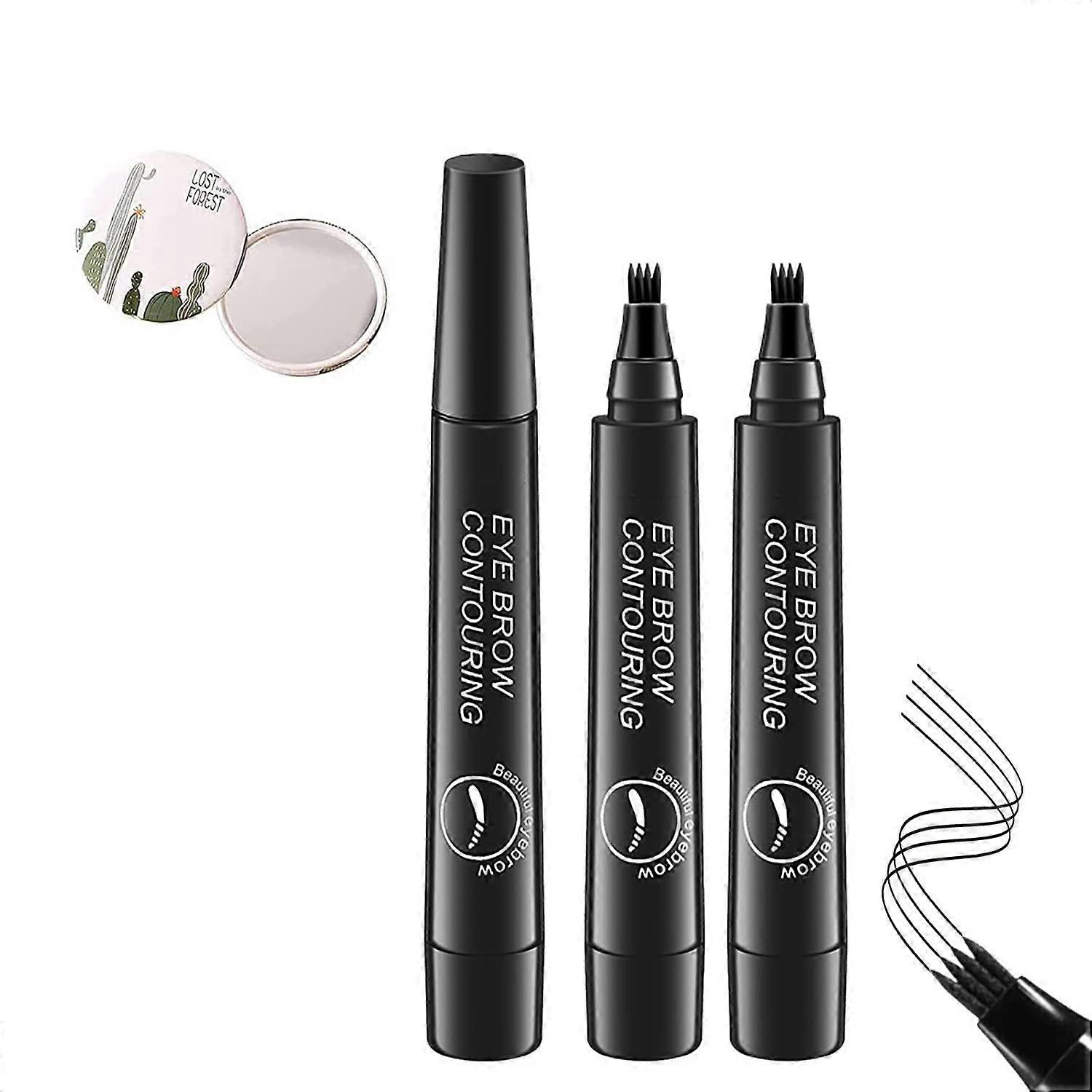 Waterproof Micro Fork Tip Eyebrow Pen with Precision 4Tip Design for Natural LongLasting Brows (Black)