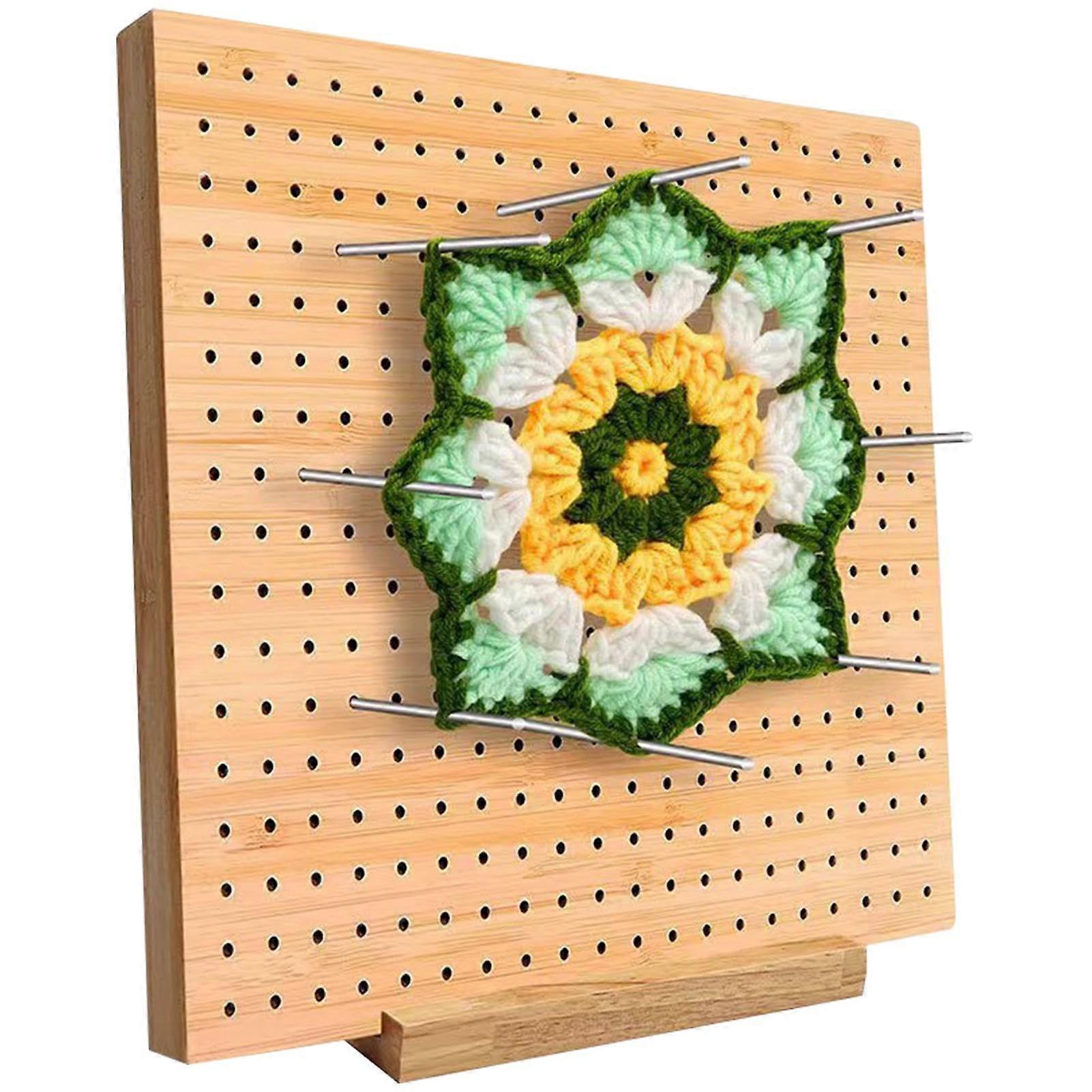 Wooden Crochet Blocking Board with Pins, Sturdy Base, Granny Square Kit for Beginners