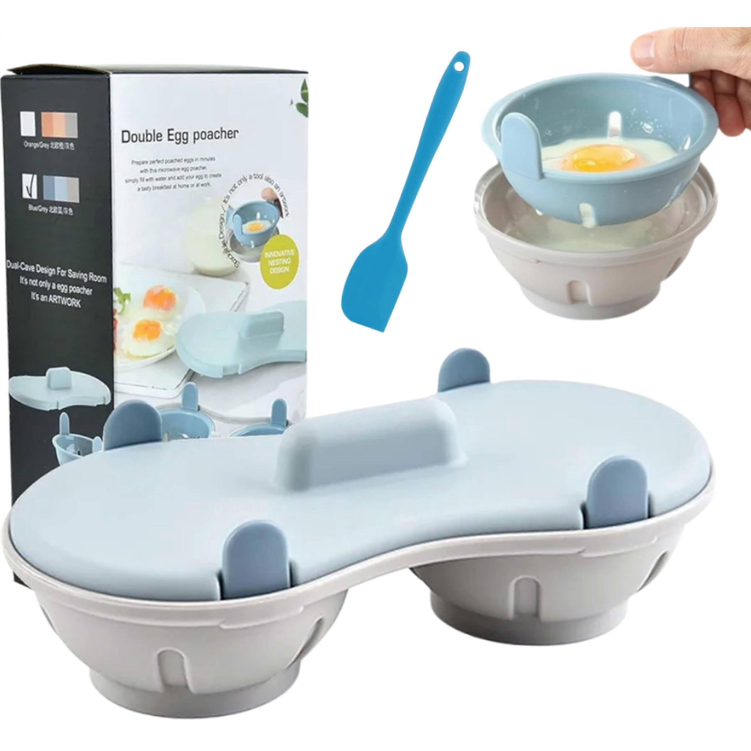 Microwave Egg Cooker, 2Cavity Poached Egg Maker, BPA Light Blue for Healthy Cooking