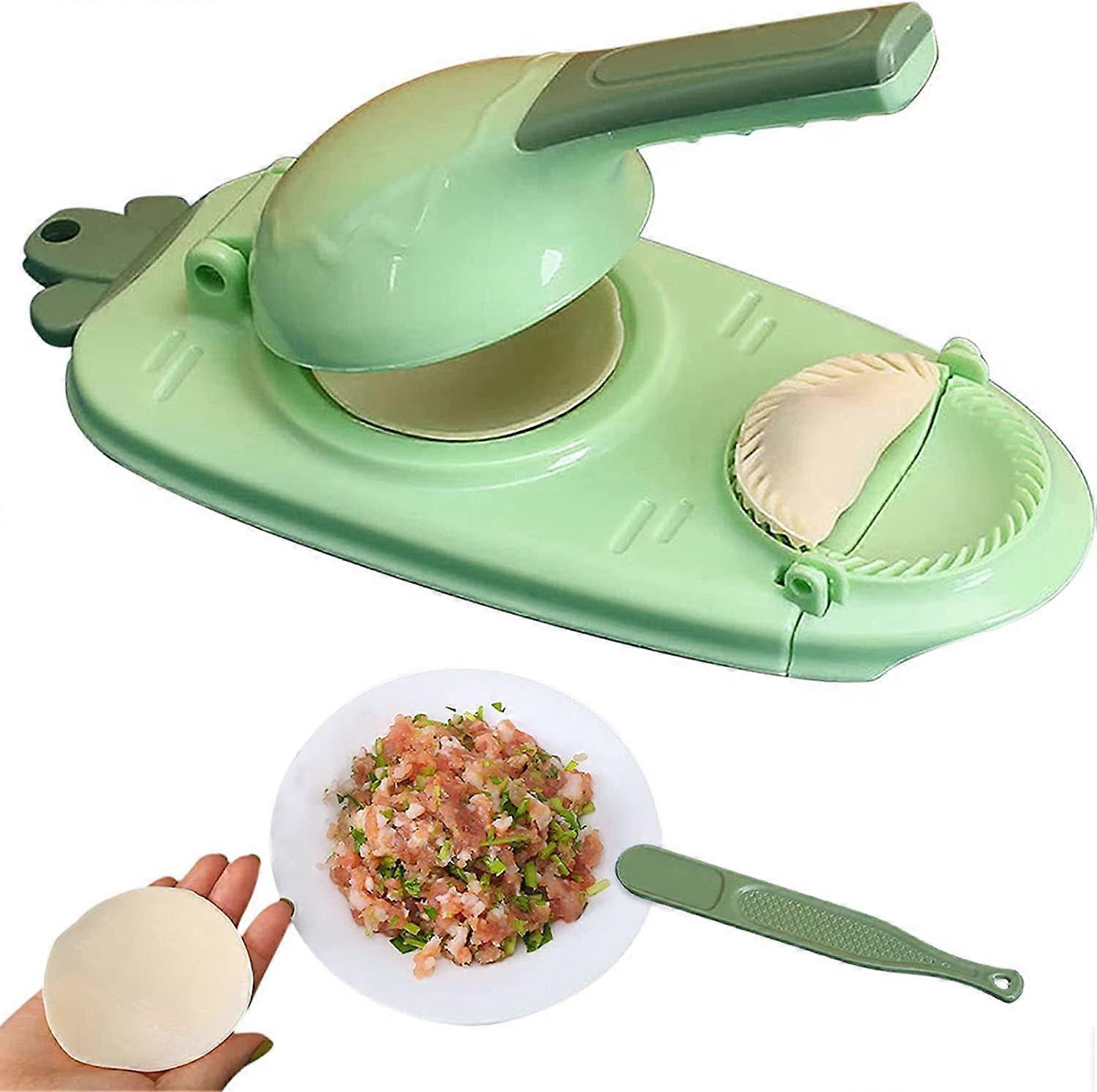 2 in 1 Dumpling Maker with Press Mold, Ergonomic NonSlip Handle, Fast DIY Dumpling Skin Tool Green