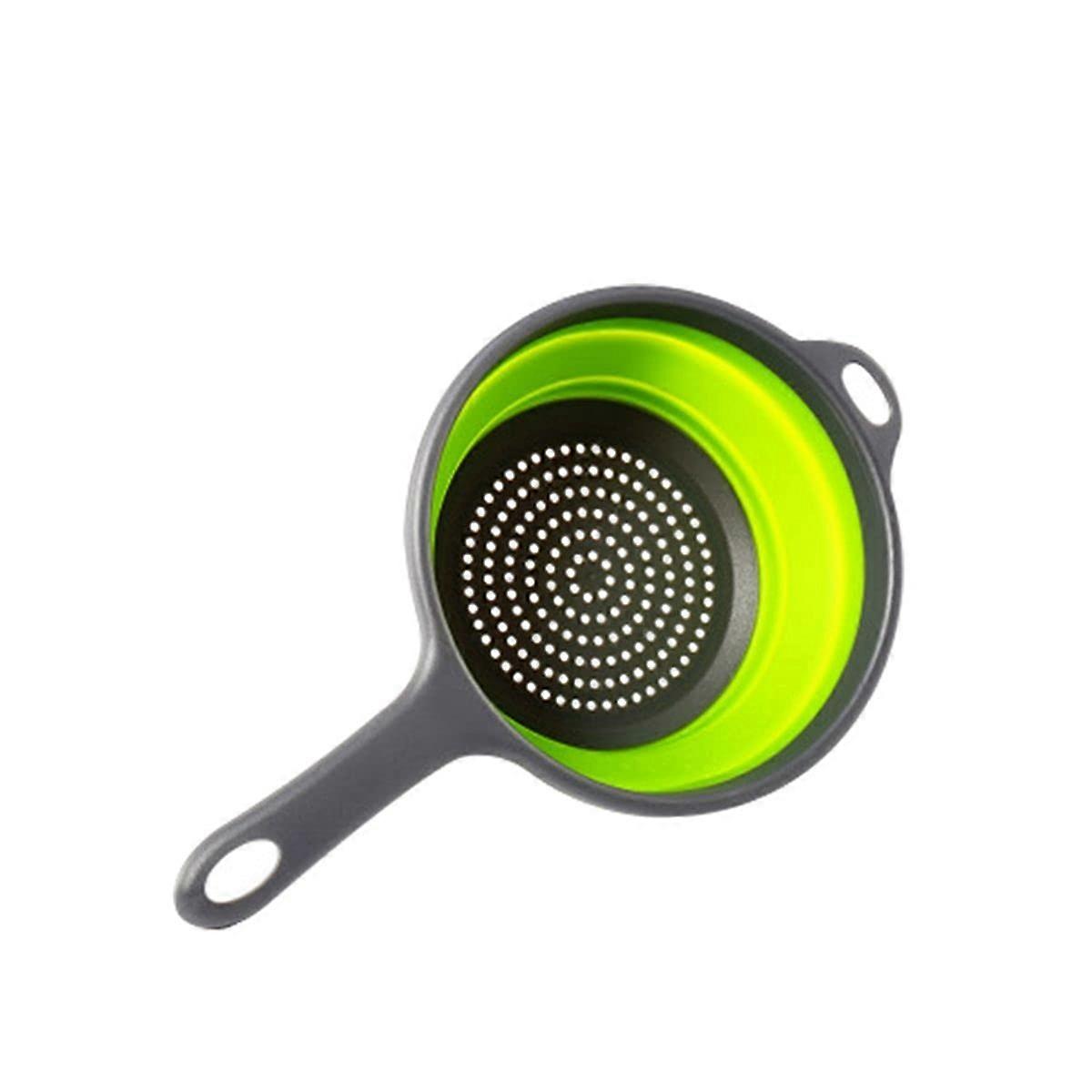 Collapsible Silicone Colander with Handles, Foldable Strainer for Pasta and Vegetables, Green